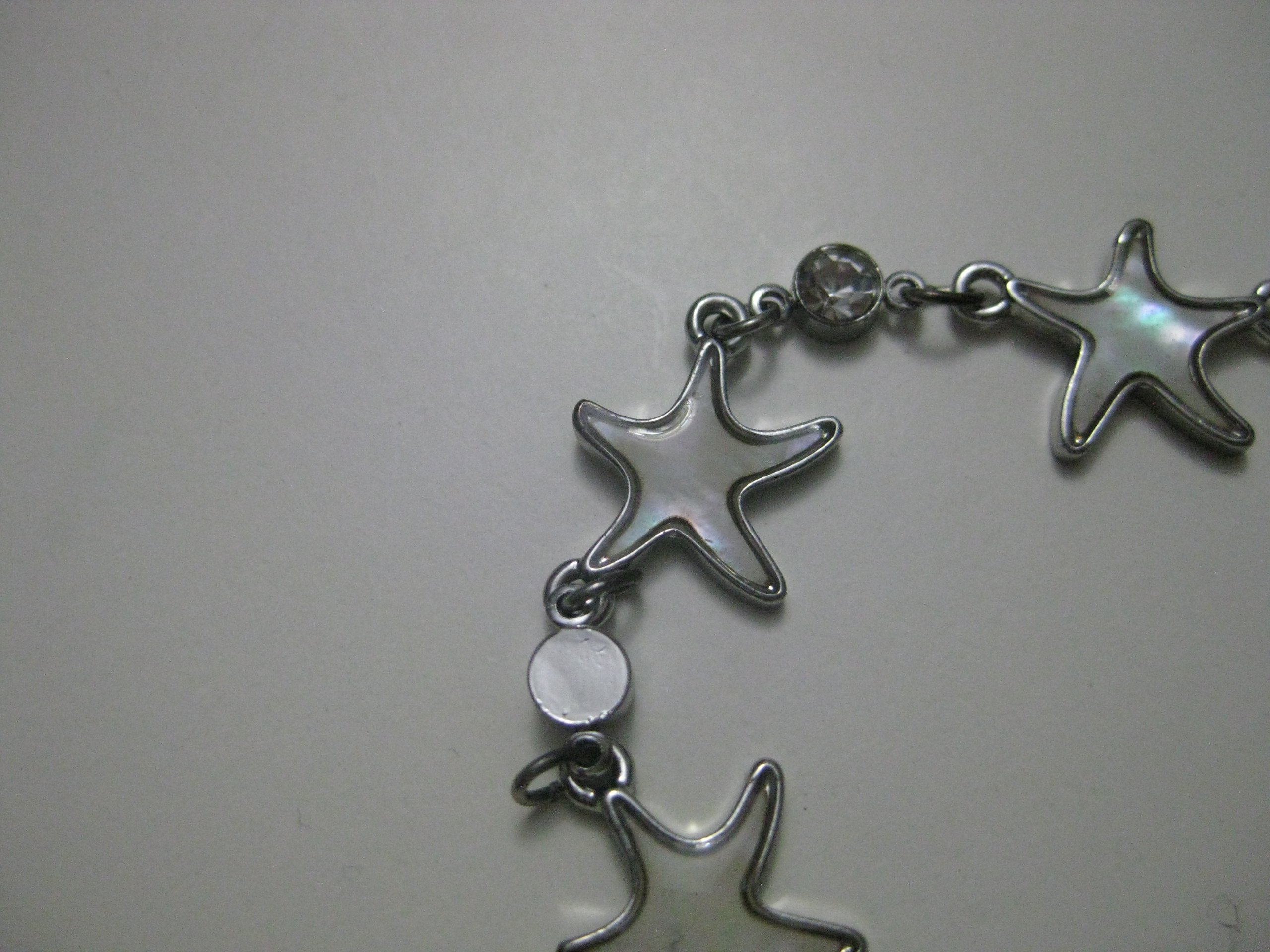 Silver Star-Shaped Shell & Crystal Link Bracelet Adjustable image 3