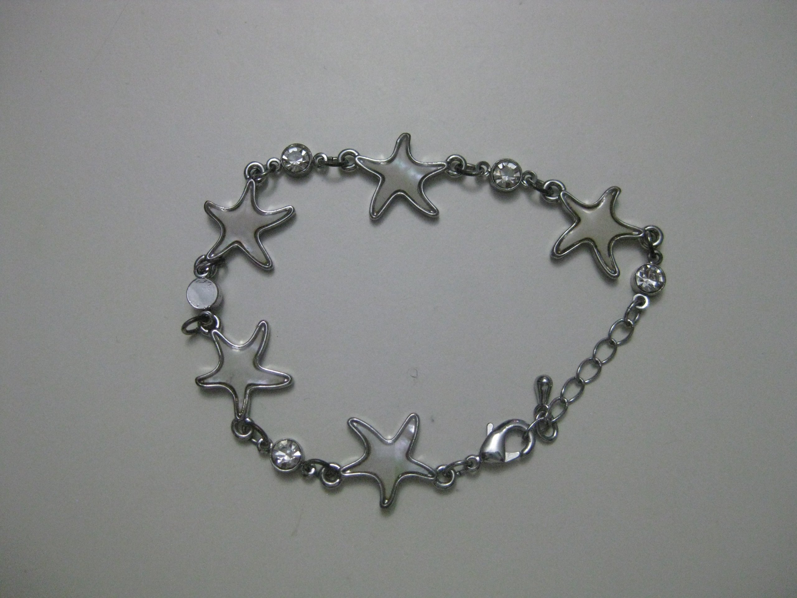 Silver Star-Shaped Shell & Crystal Link Bracelet Adjustable image 5