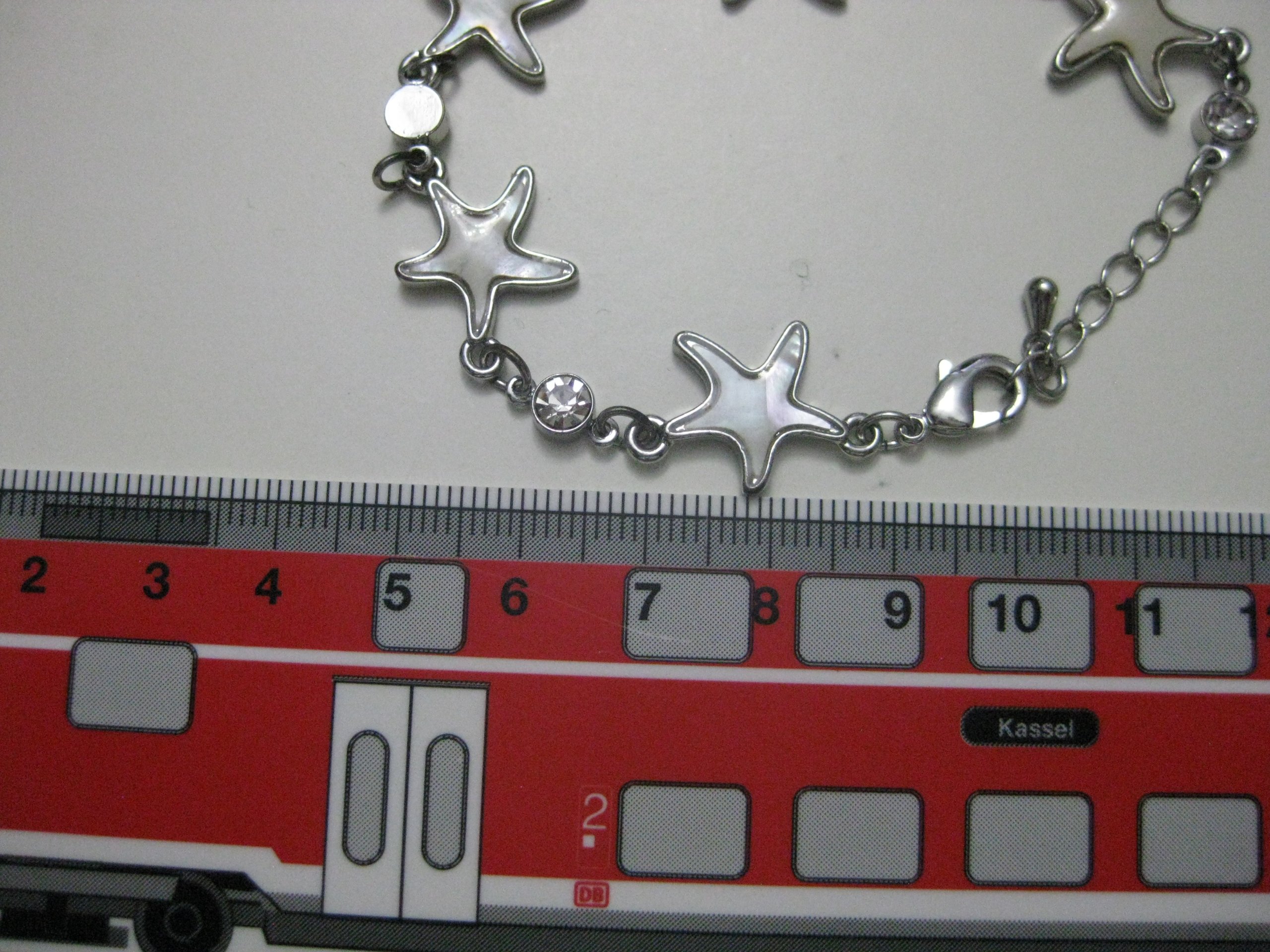Silver Star-Shaped Shell & Crystal Link Bracelet Adjustable image 6