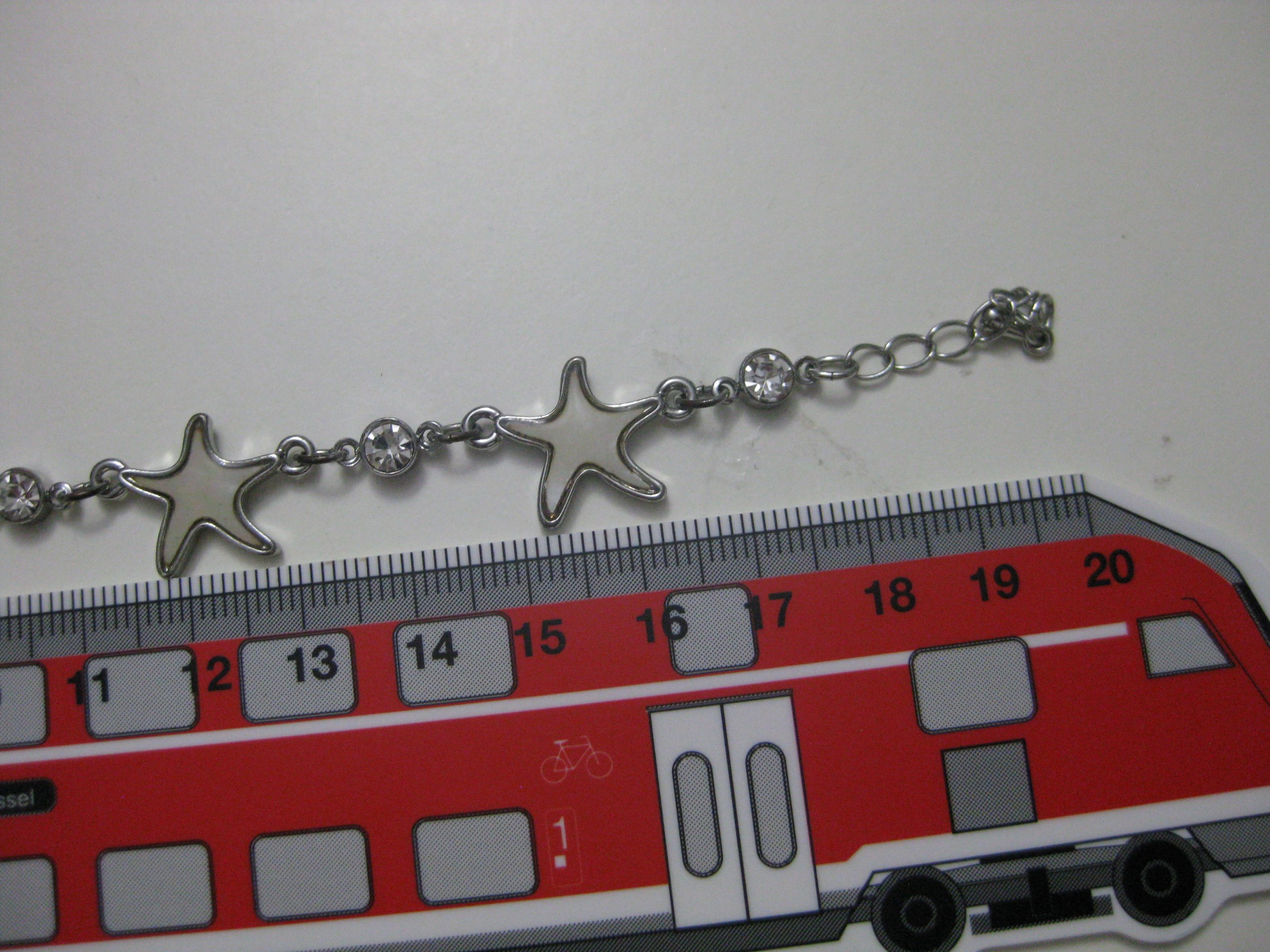 Silver Star-Shaped Shell & Crystal Link Bracelet Adjustable image 7