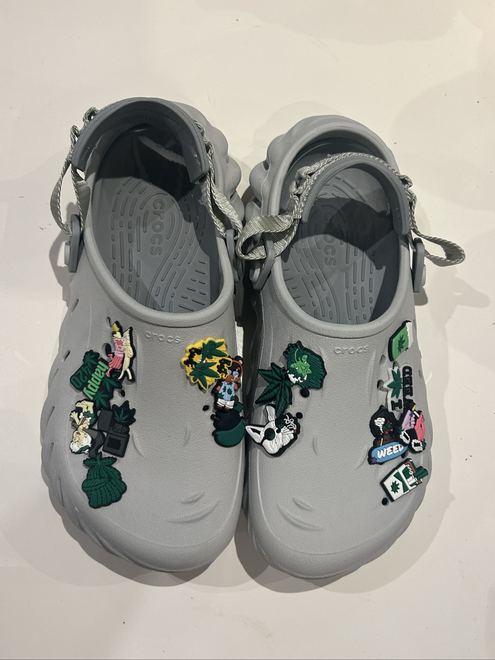 Crocs Grey Foam Clog UK 6 with Weed Charms