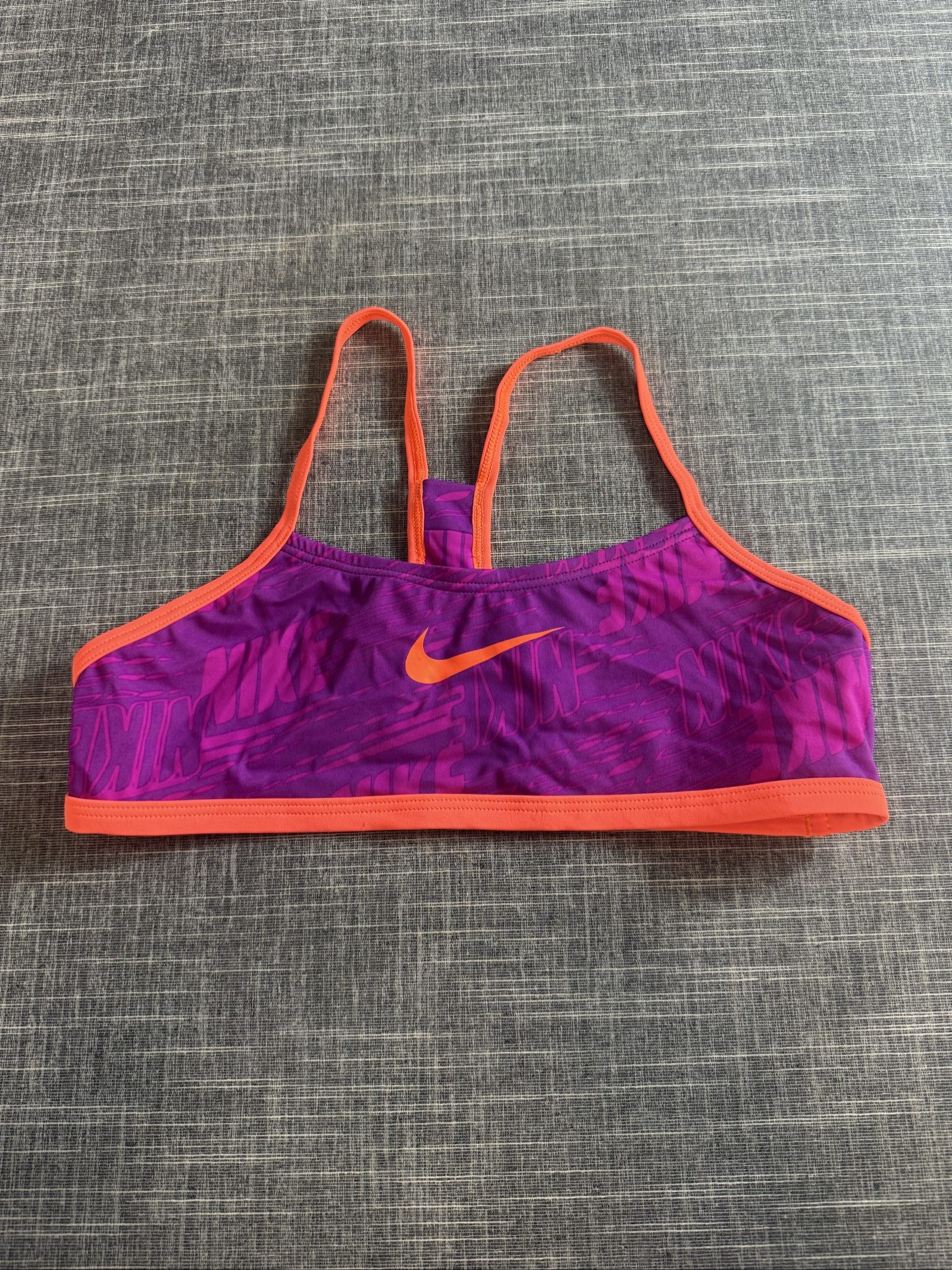 Nike Girls Purple & Orange Sports Bra Age 14 Stretchy Racerback