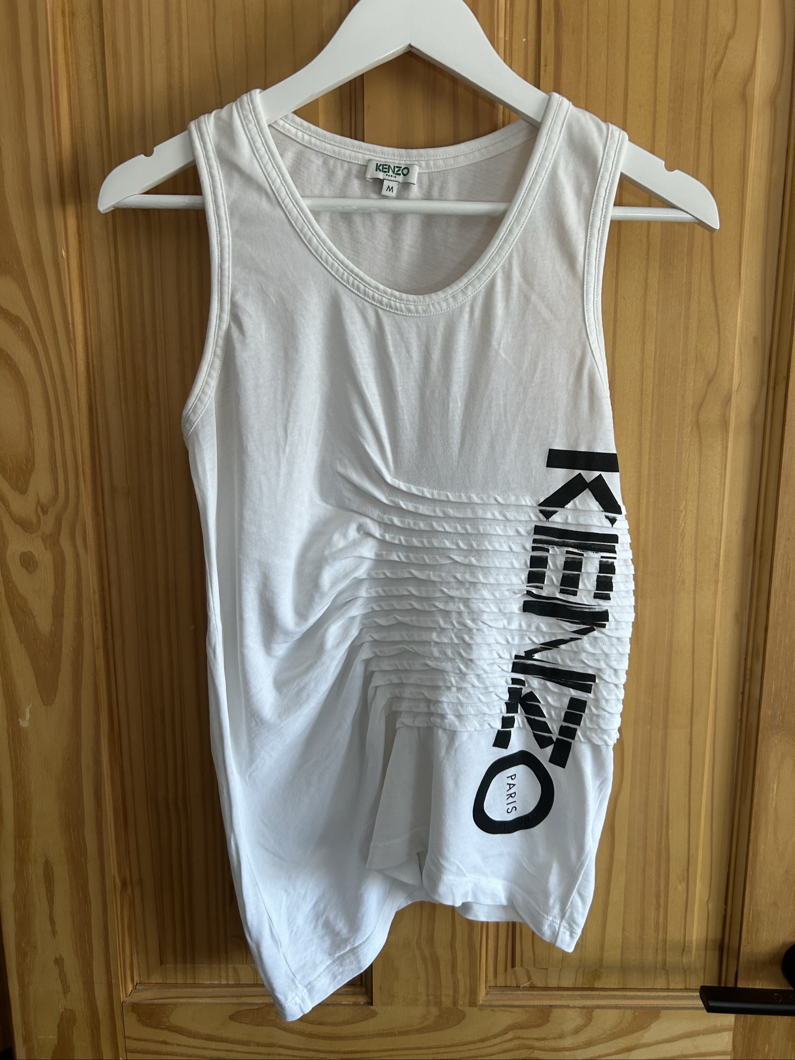 Kenzo White Cotton Sleeveless Tank Top Medium Ruched Logo image 9