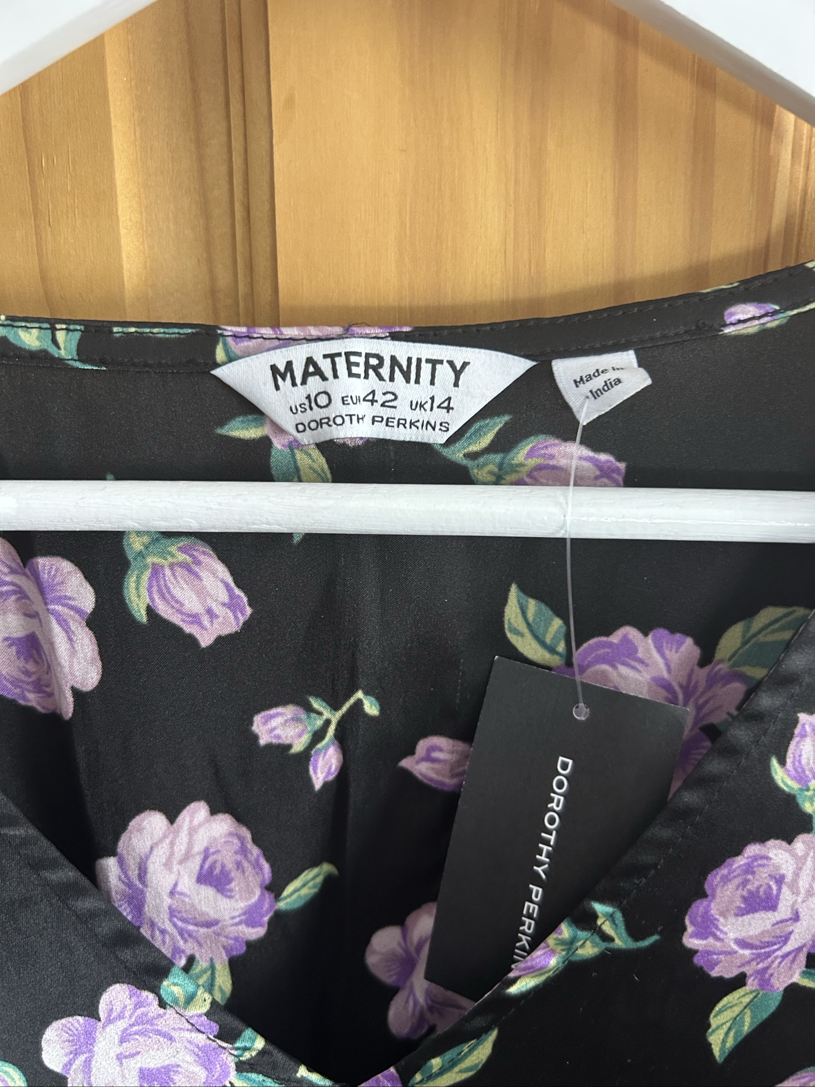 Dorothy Perkins Women's Black & Lilac Floral Satin Maternity Midi Dress UK 14 image 3