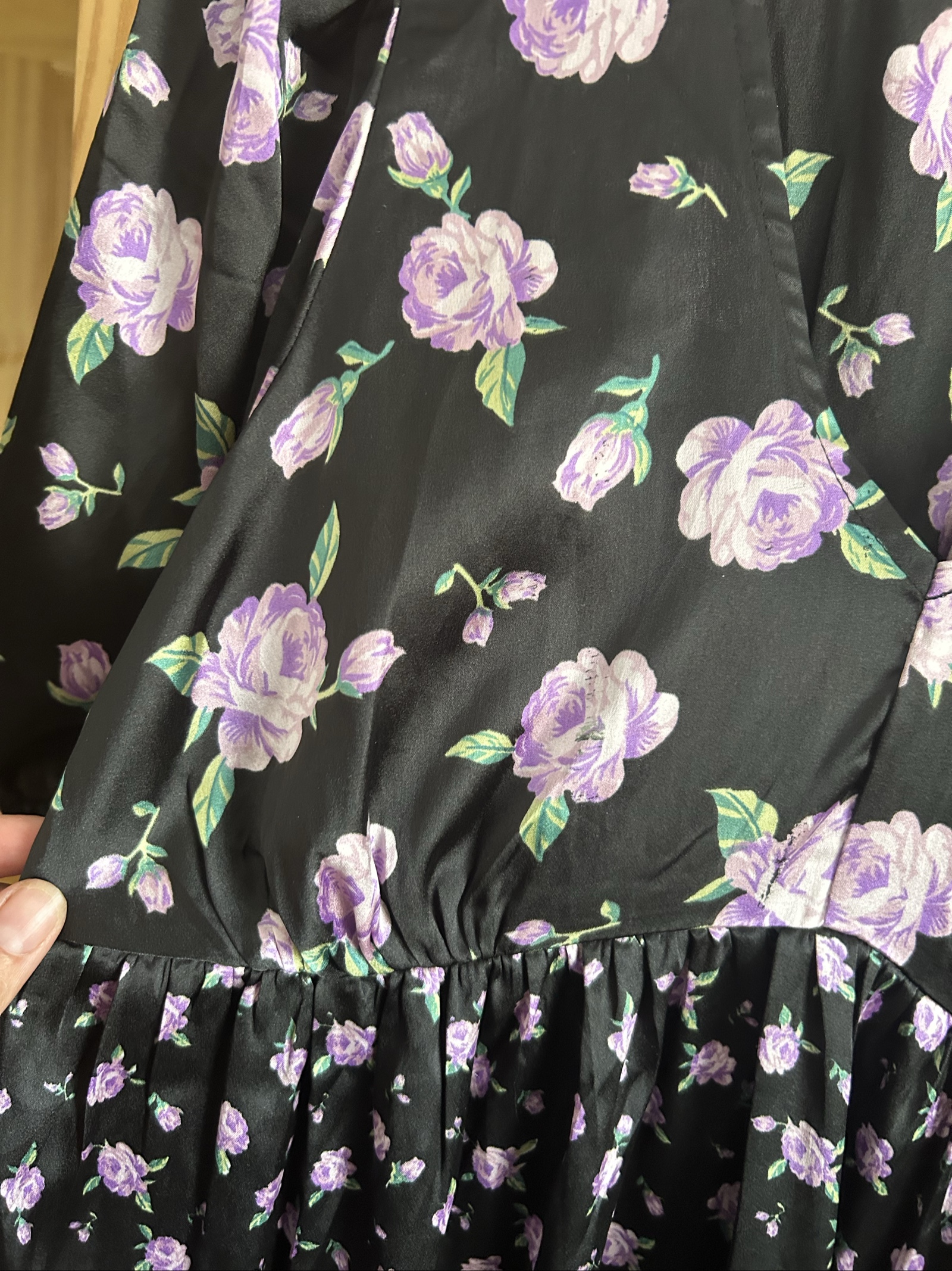 Dorothy Perkins Women's Black & Lilac Floral Satin Maternity Midi Dress UK 14 image 6