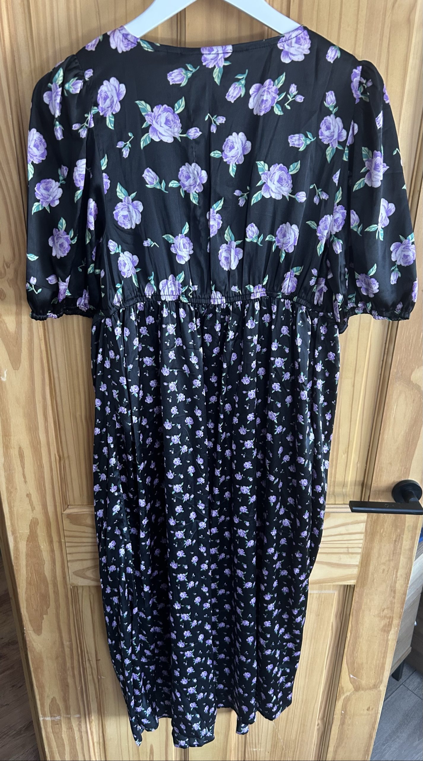 Dorothy Perkins Women's Black & Lilac Floral Satin Maternity Midi Dress UK 14 image 8