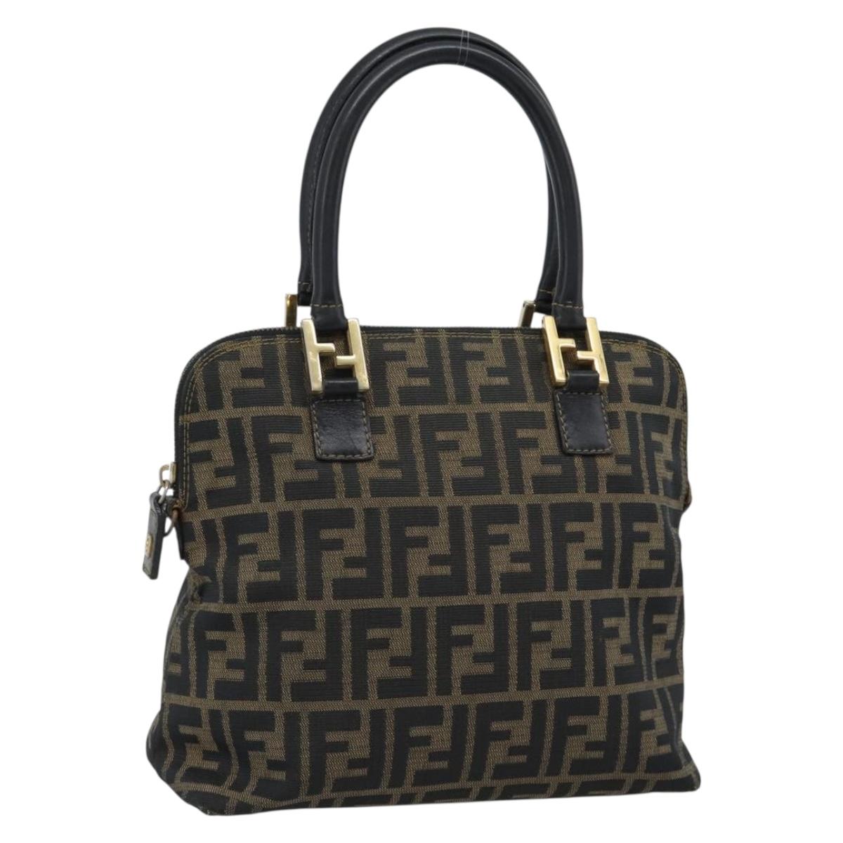 FENDI Zucca Canvas Hand Bag Black Brown Auth mr2746