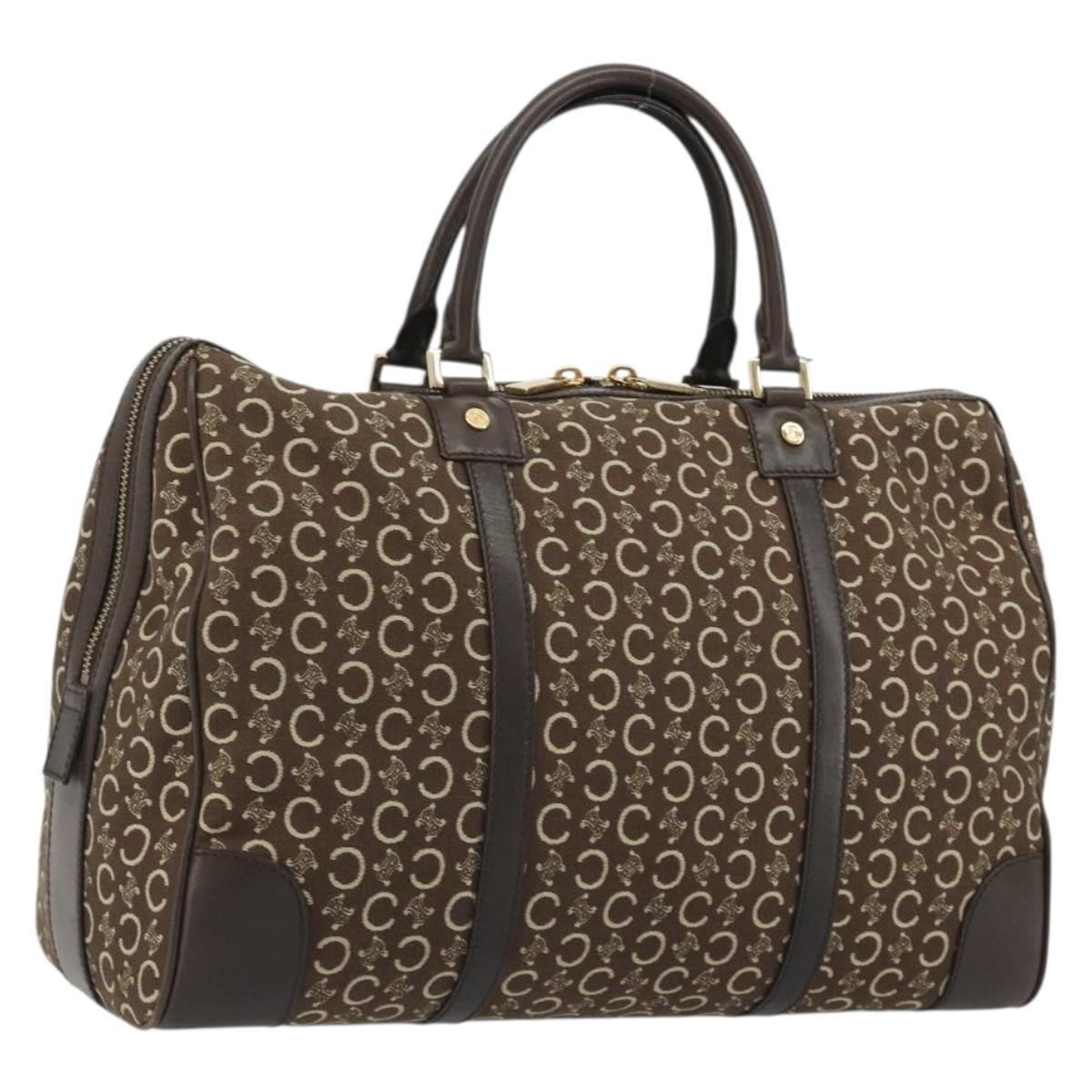 CELINE C Macadam Canvas Boston Bag Brown Gold Auth gh2216A