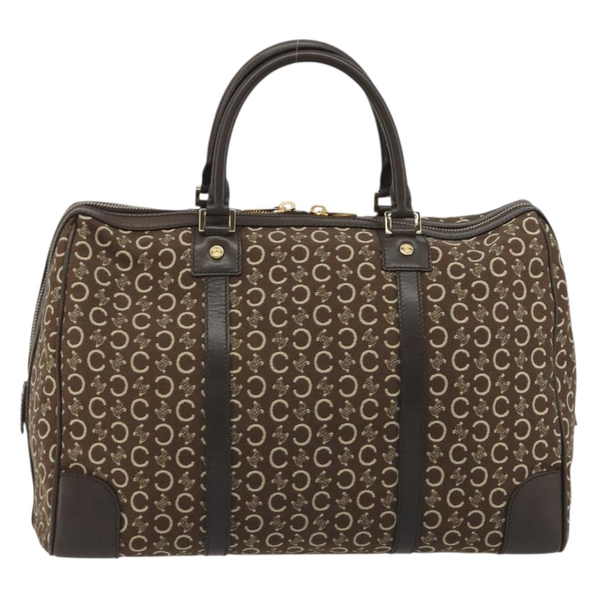 CELINE C Macadam Canvas Boston Bag Brown Gold Auth gh2216A image 2