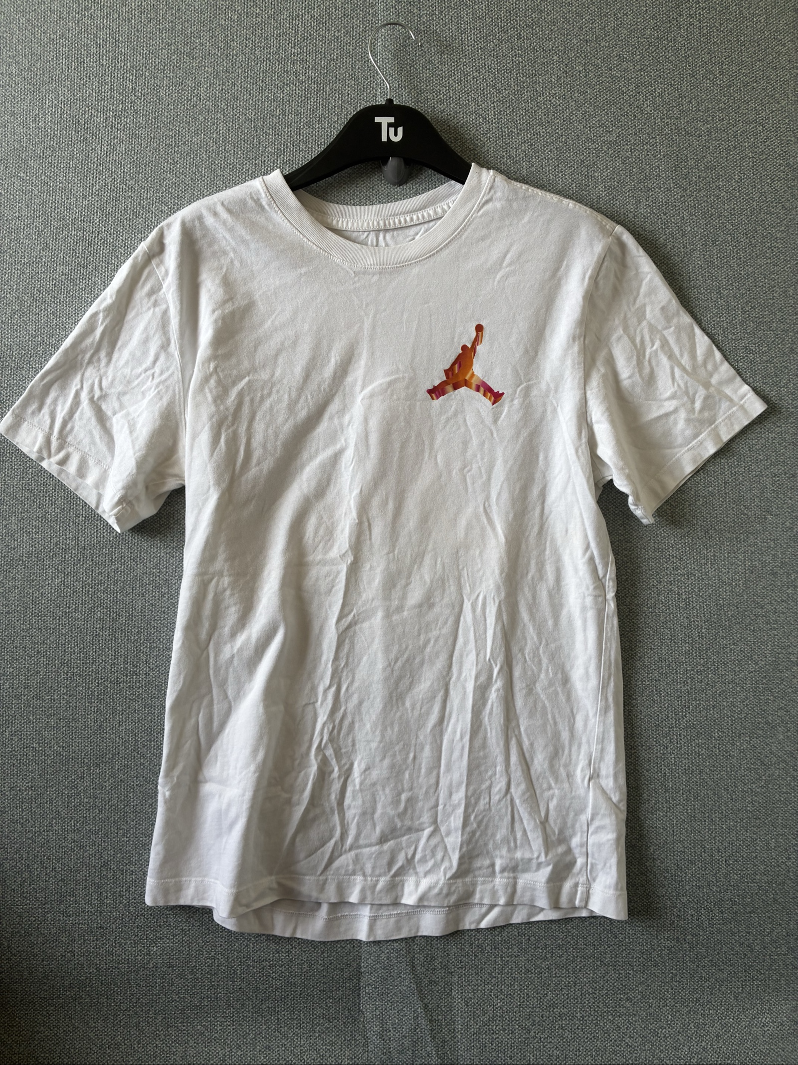Jordan White & Orange Graphic T-Shirt Medium Cotton
