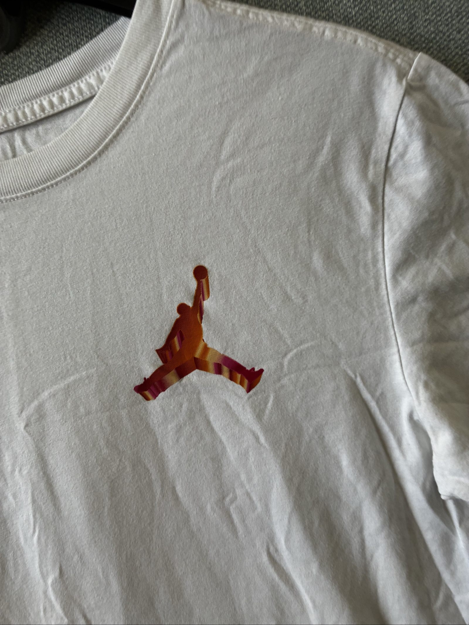 Jordan White & Orange Graphic T-Shirt Medium Cotton image 2
