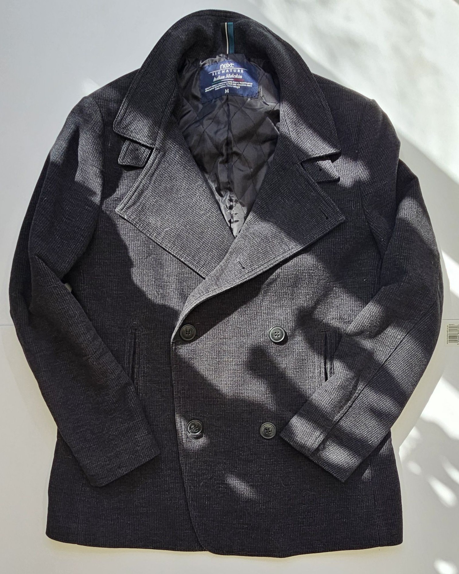 Next Men's Charcoal Italian Moleskin Wool Blend Pea Coat Medium