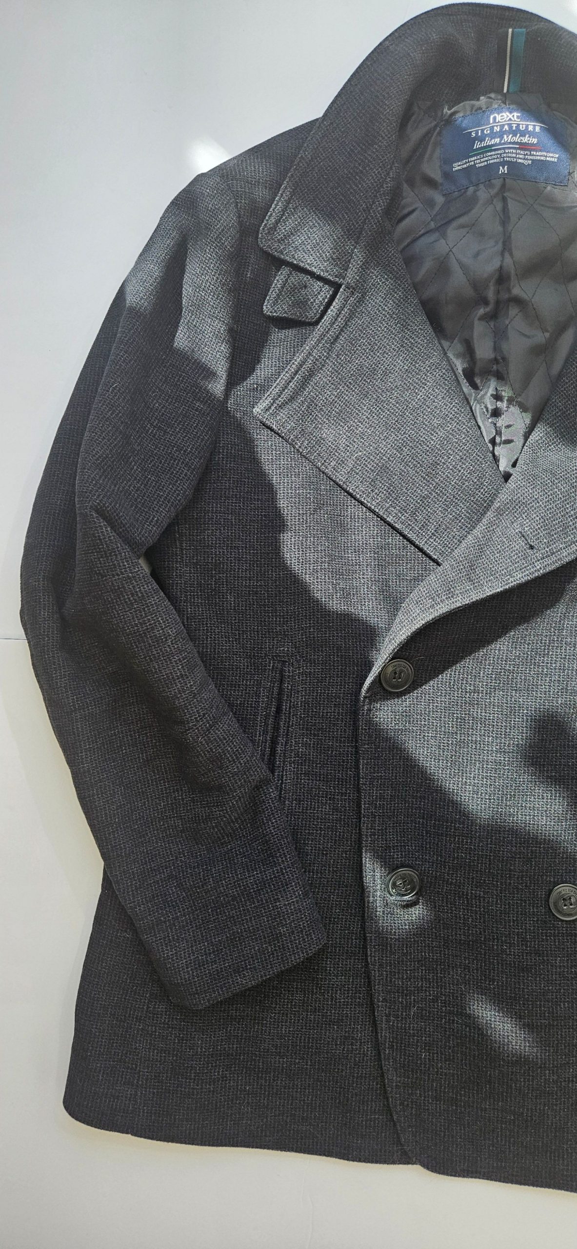 Next Men's Charcoal Italian Moleskin Wool Blend Pea Coat Medium image 2