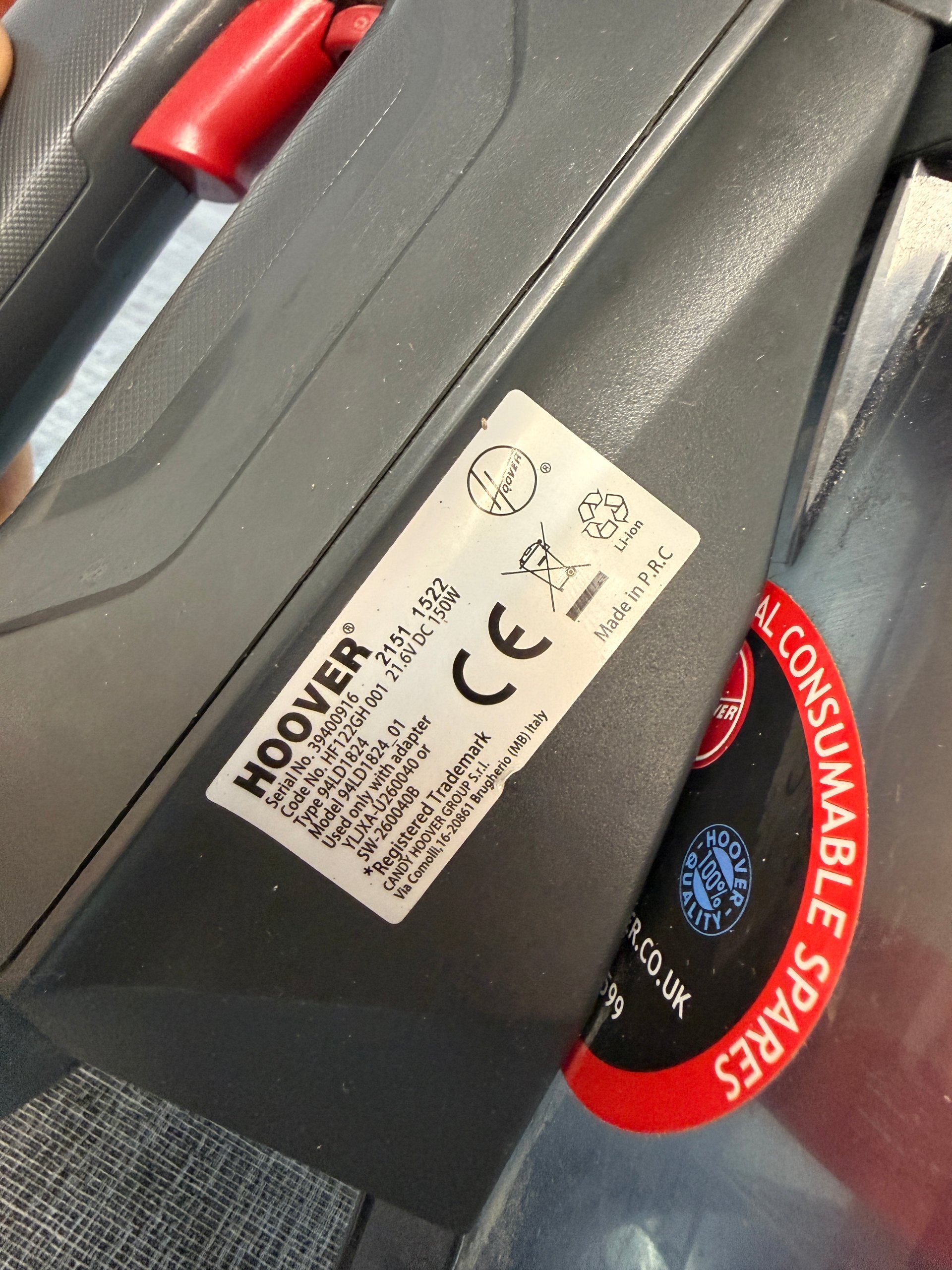 Hoover H-FREE 100 Handheld Cyclonic Vacuum Cleaner Black Red image 8