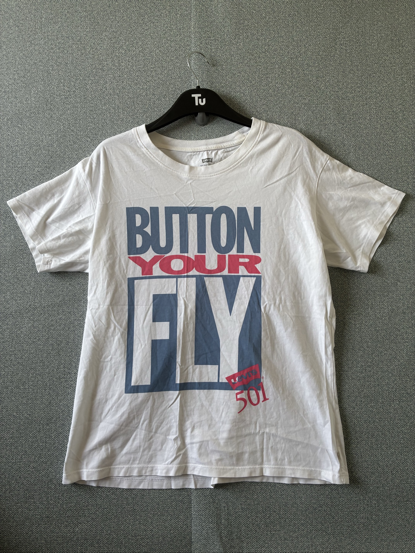 Levi's White Graphic Cotton T-Shirt XS Button Your Fly Print