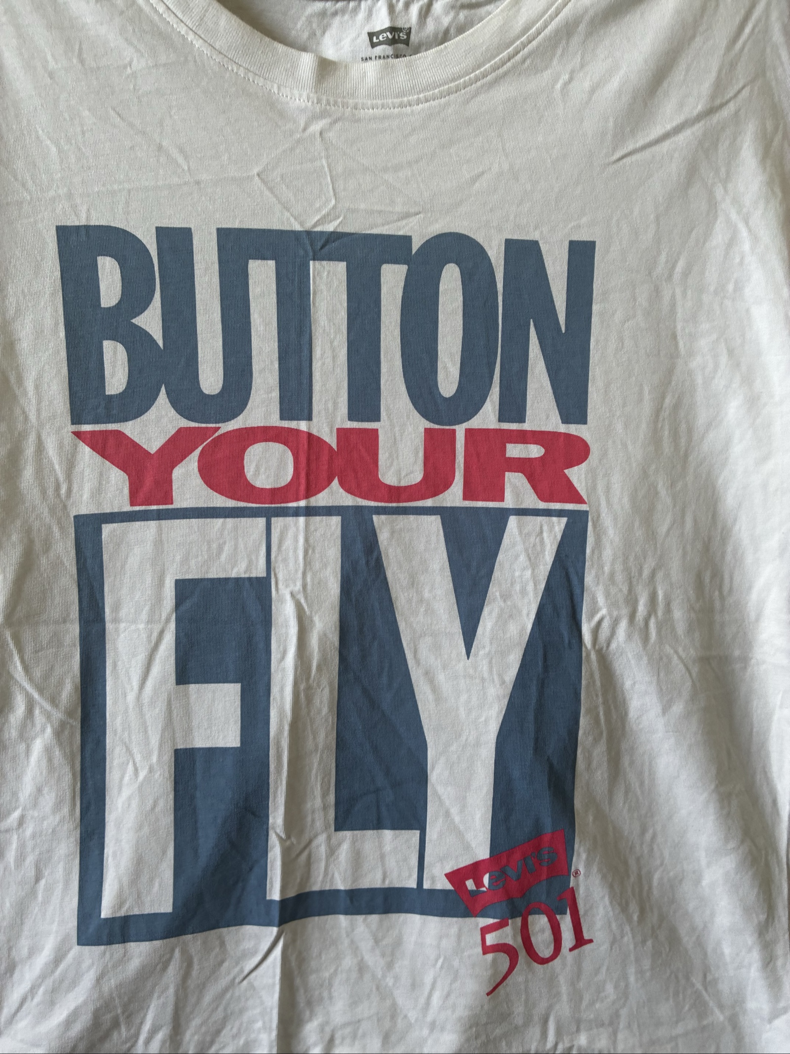 Levi's White Graphic Cotton T-Shirt XS Button Your Fly Print image 2
