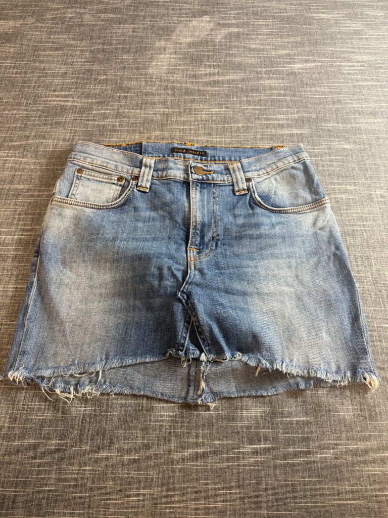 Nudie Jeans Women’s Denim Mini Skirt Light Blue Frayed Hem
