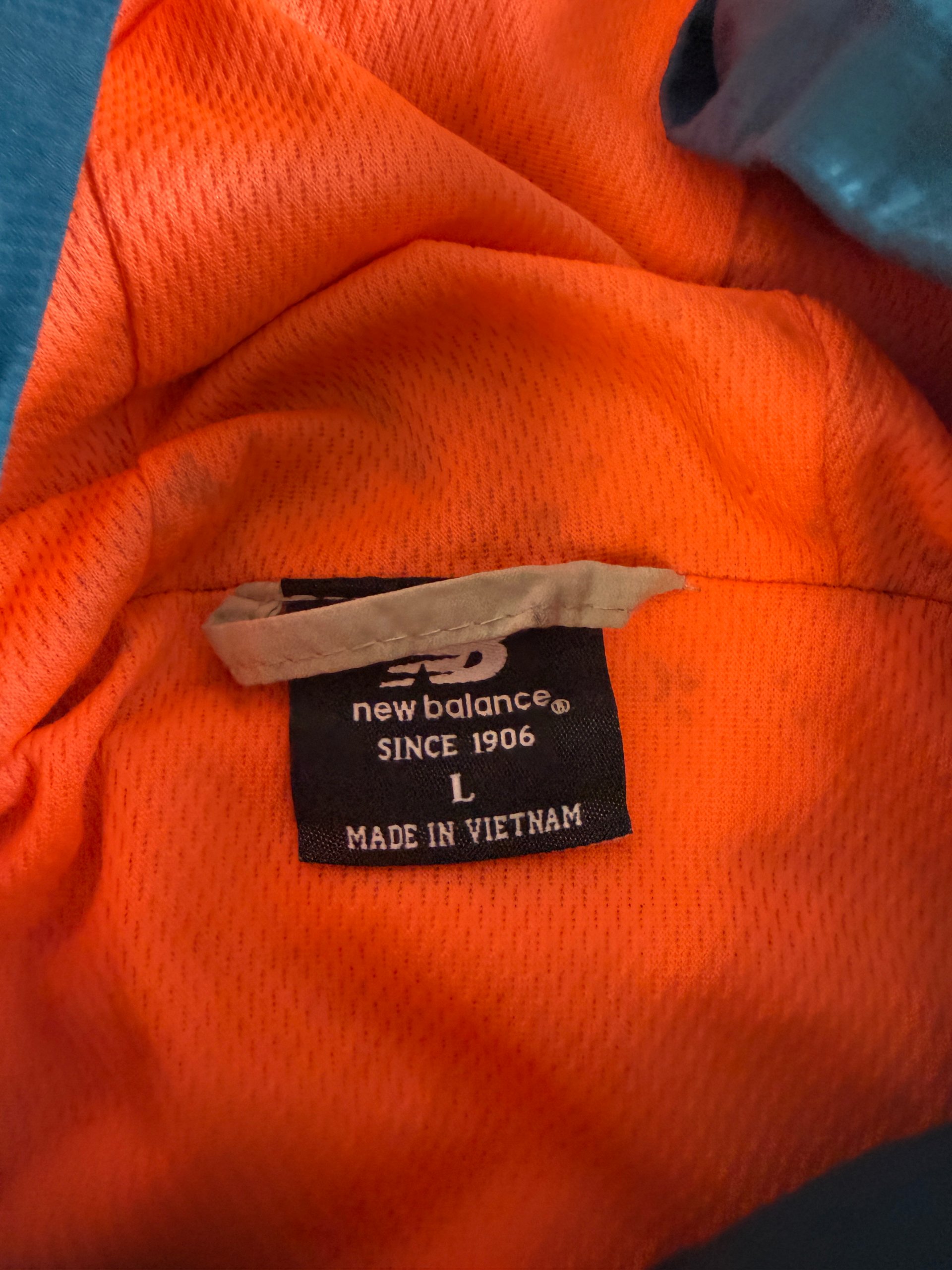 New Balance Men’s Lightweight Windbreaker Jacket Large Blue Beige Orange image 4