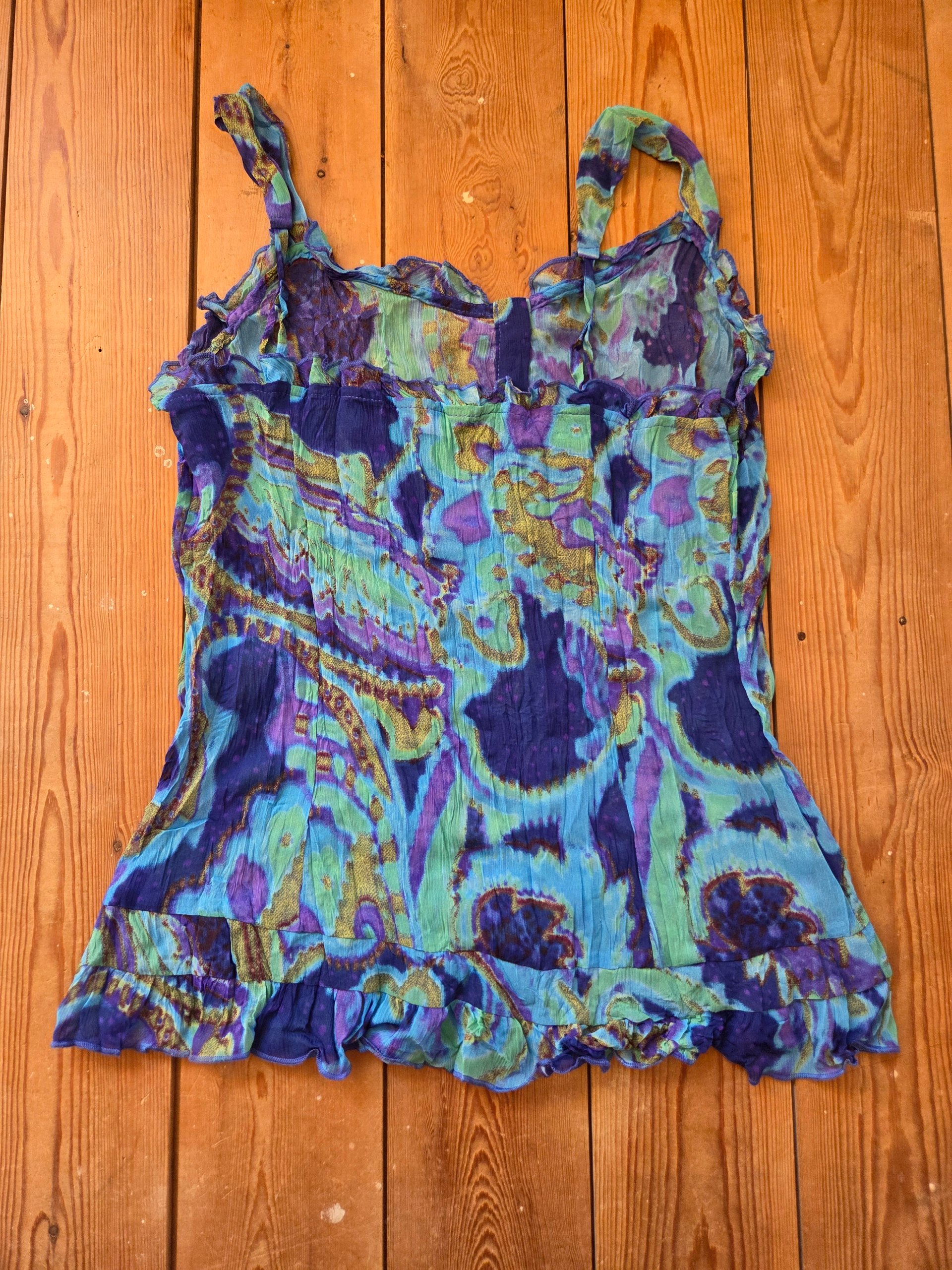 Vintage Y2K Per Una Blue Purple Paisley Ruffle Button Front Cami Top UK 10 image 2