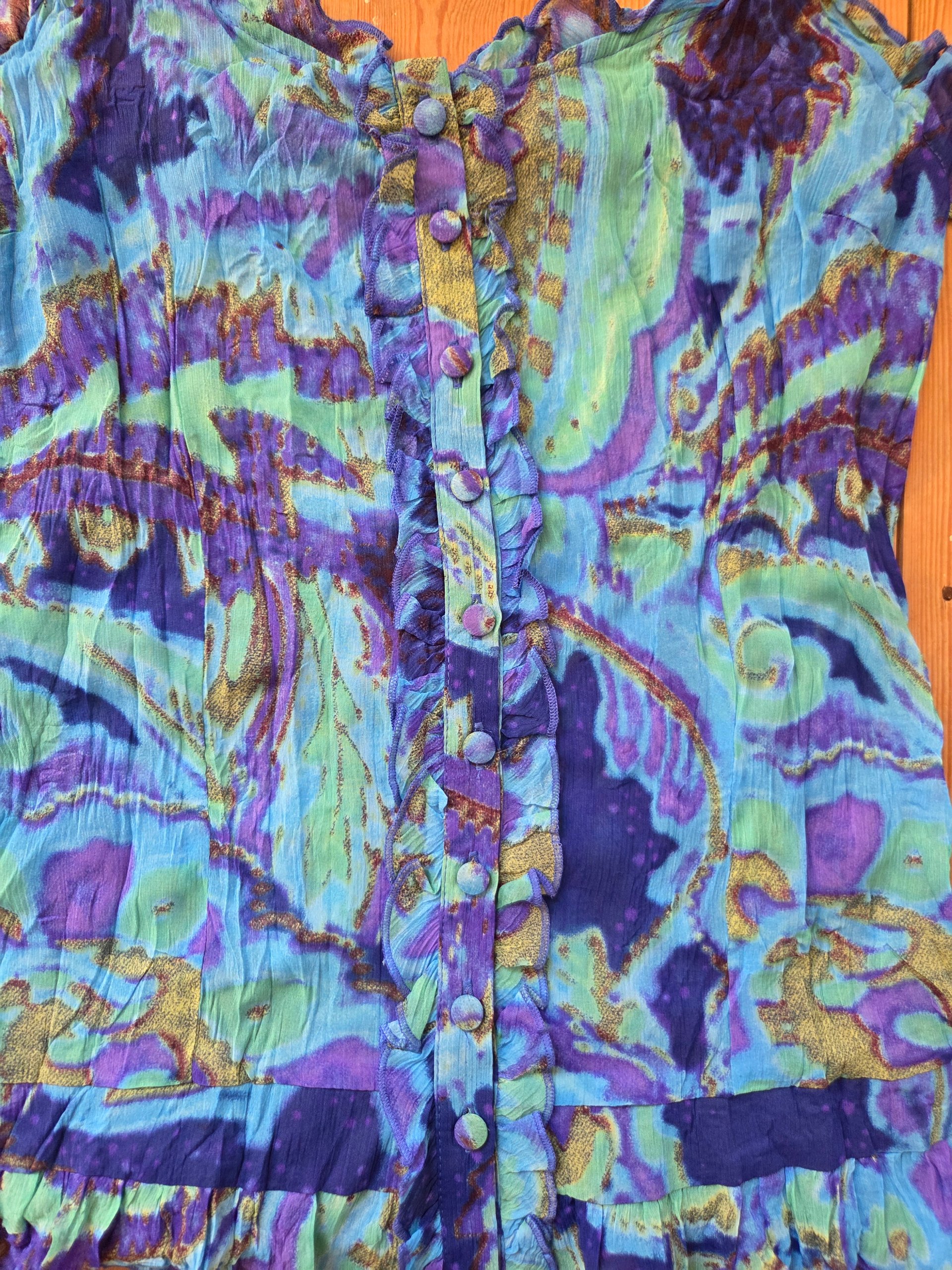 Vintage Y2K Per Una Blue Purple Paisley Ruffle Button Front Cami Top UK 10 image 6
