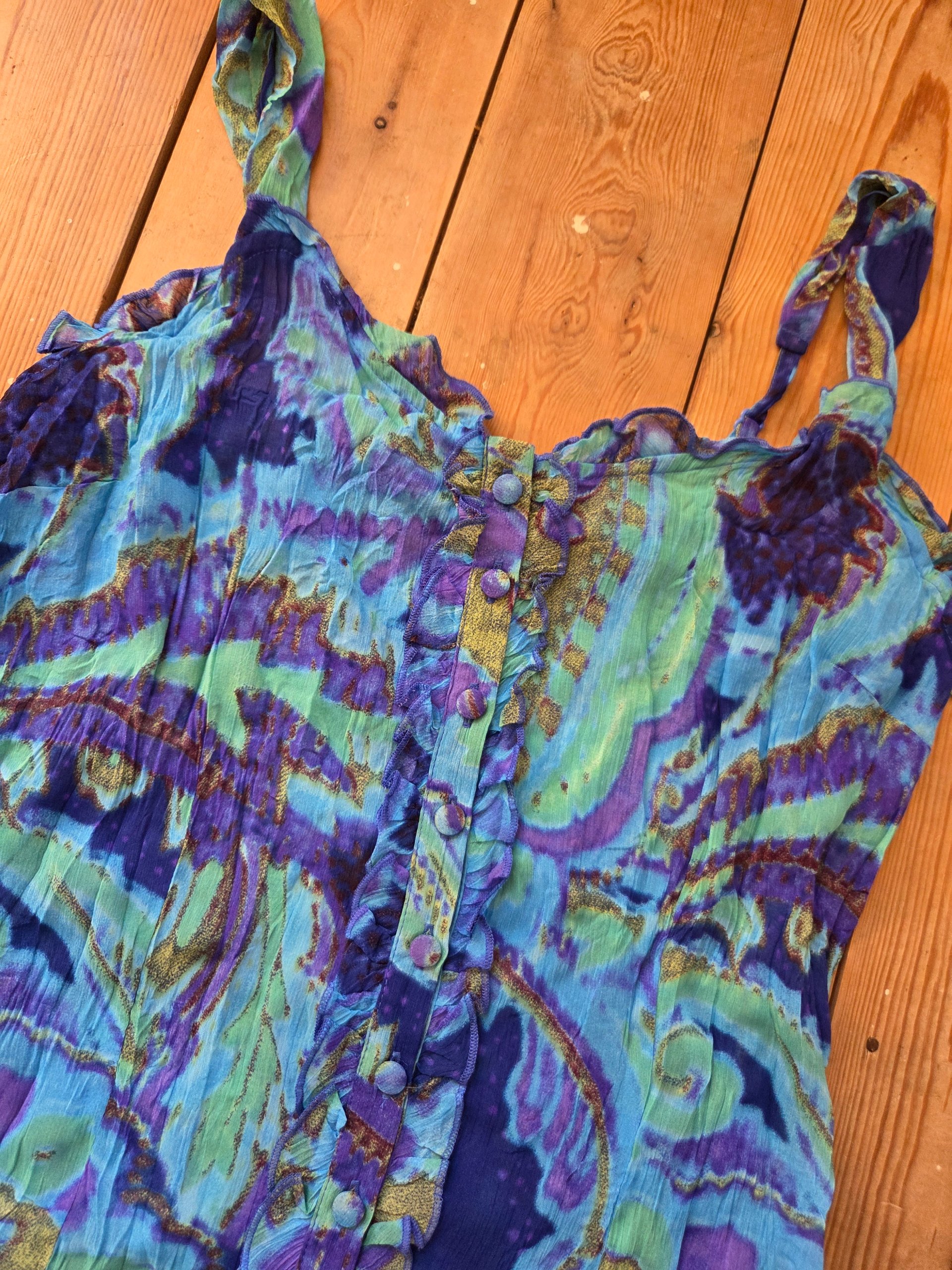 Vintage Y2K Per Una Blue Purple Paisley Ruffle Button Front Cami Top UK 10 image 7