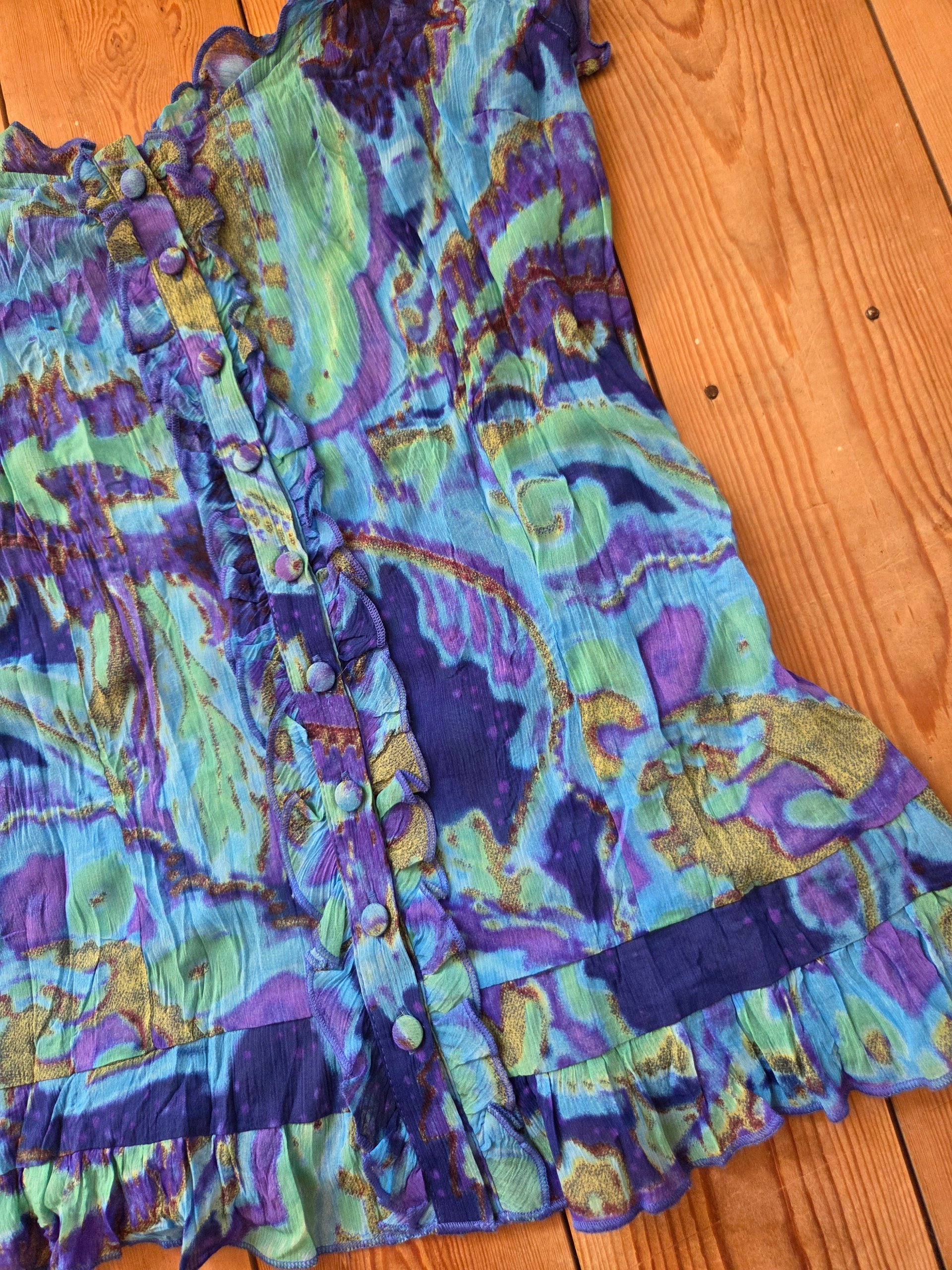 Vintage Y2K Per Una Blue Purple Paisley Ruffle Button Front Cami Top UK 10 image 8