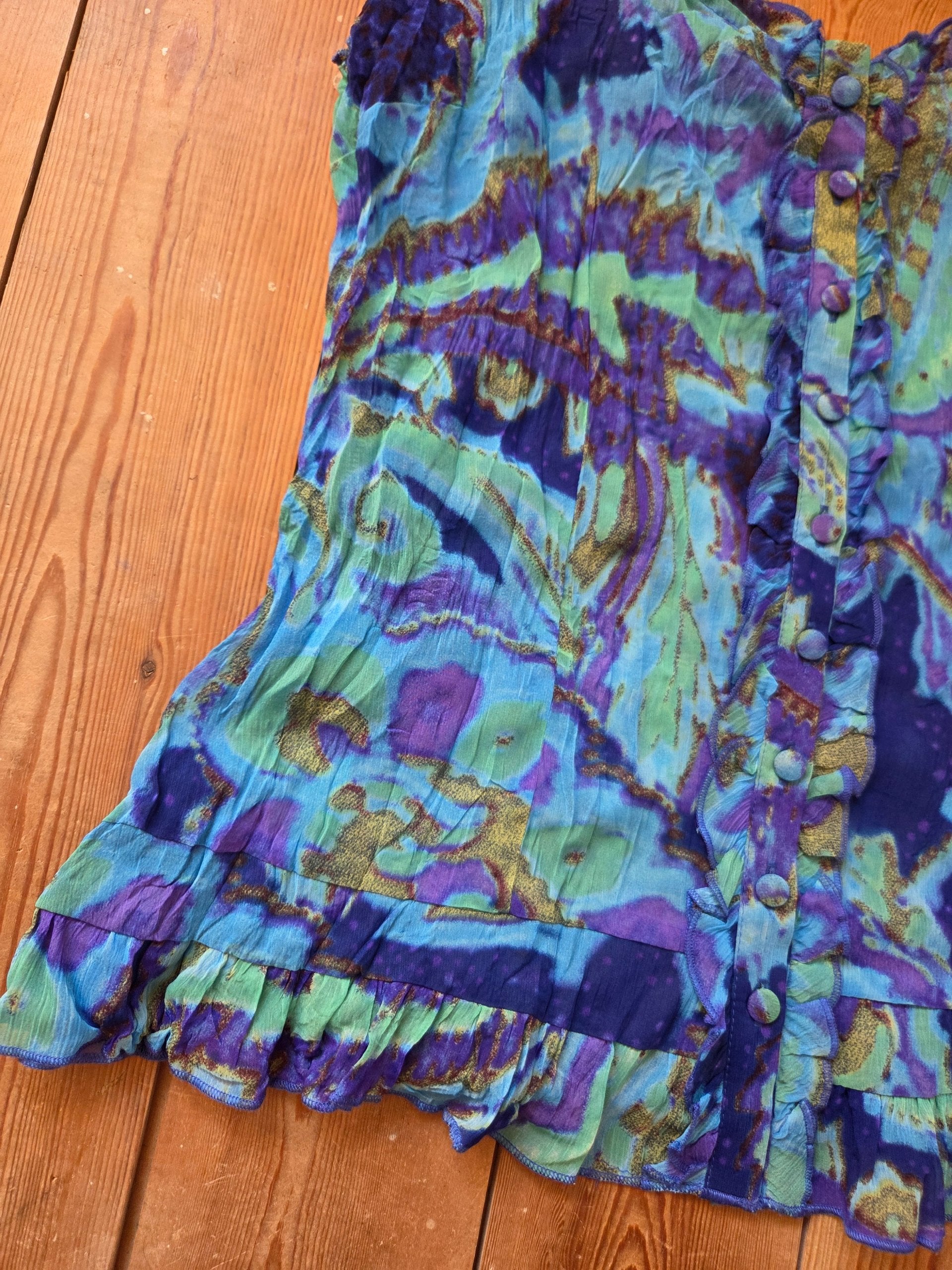 Vintage Y2K Per Una Blue Purple Paisley Ruffle Button Front Cami Top UK 10 image 9