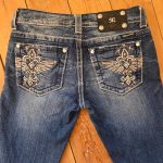 Miss Me Y2K Embellished Wing Pocket Bootcut Jeans Women’s UK 8 McBling Rhinestone