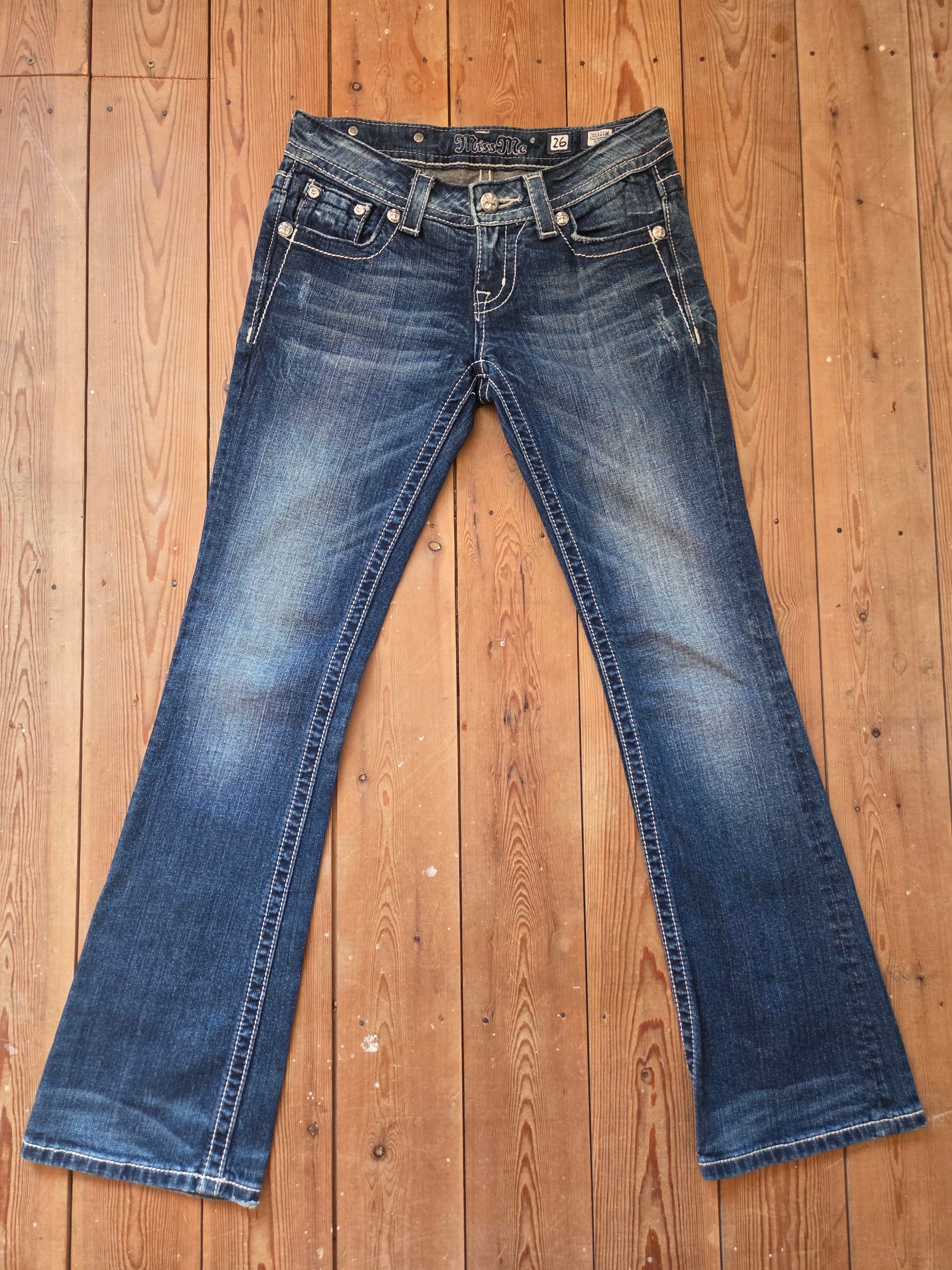 Miss Me Y2K Embellished Wing Pocket Bootcut Jeans Women’s UK 8 McBling Rhinestone image 2