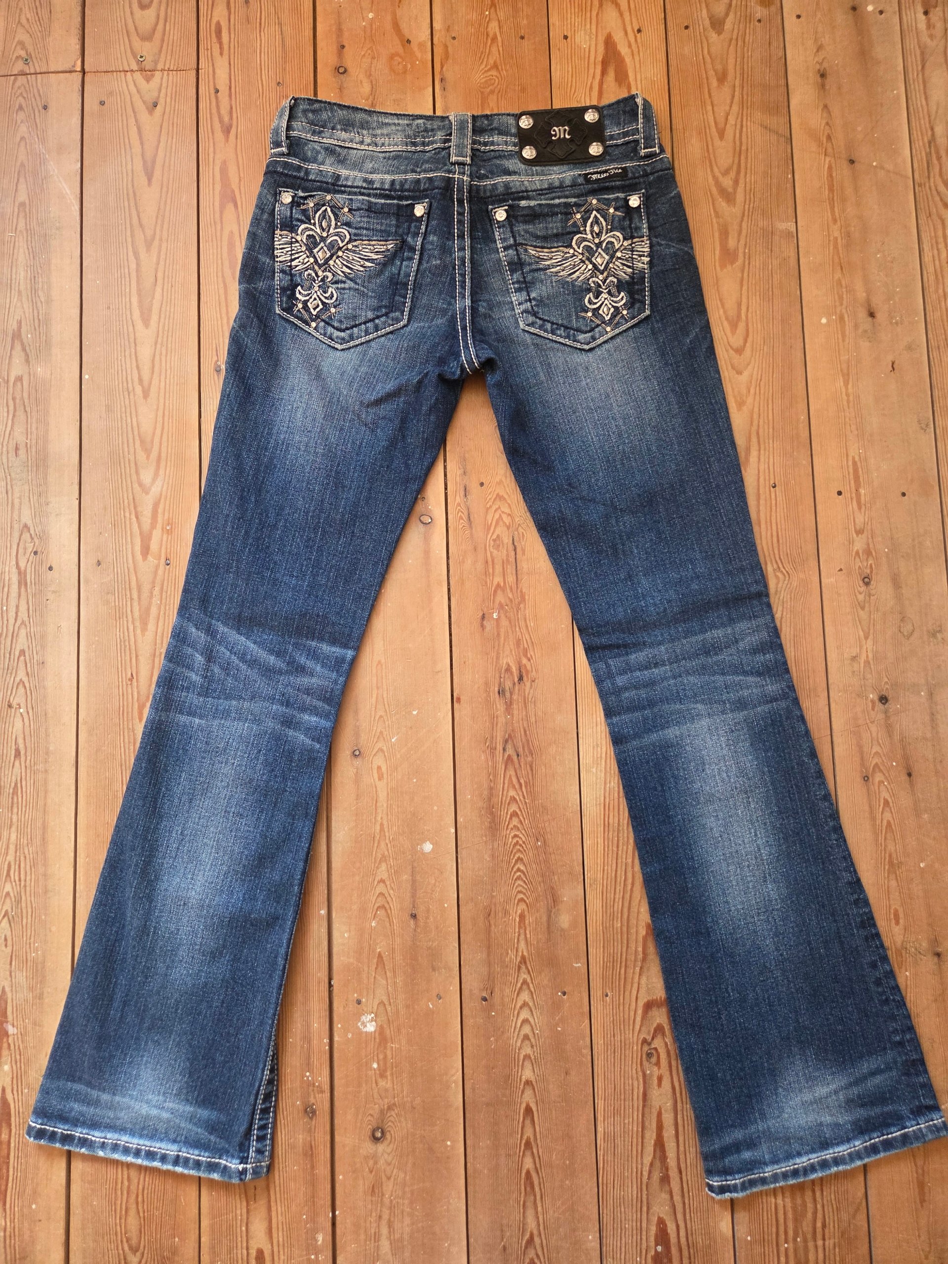 Miss Me Y2K Embellished Wing Pocket Bootcut Jeans Women’s UK 8 McBling Rhinestone image 3