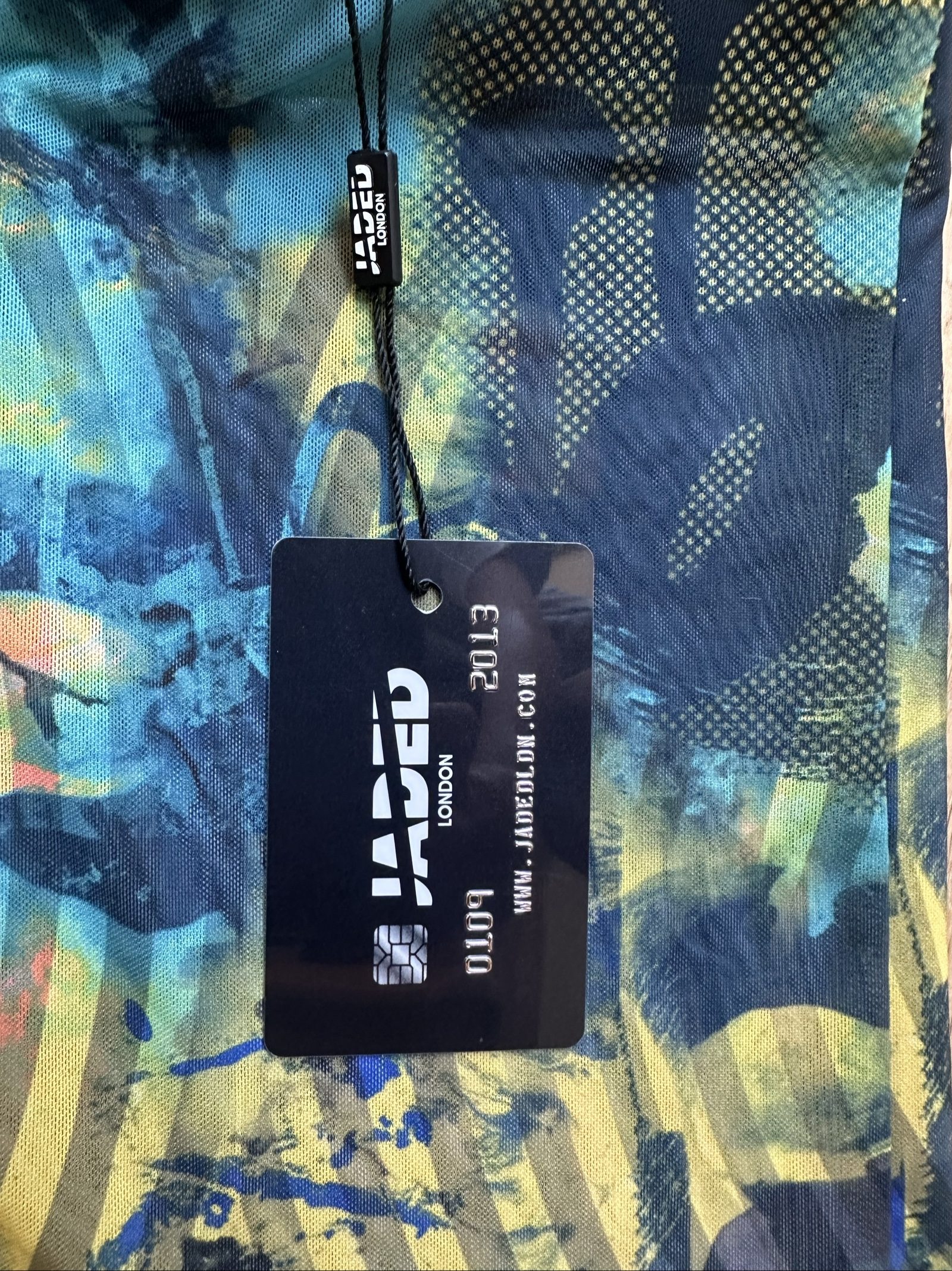 Jaded London Multi Blue & Yellow Printed Mesh Flared Trousers UK 4 image 2