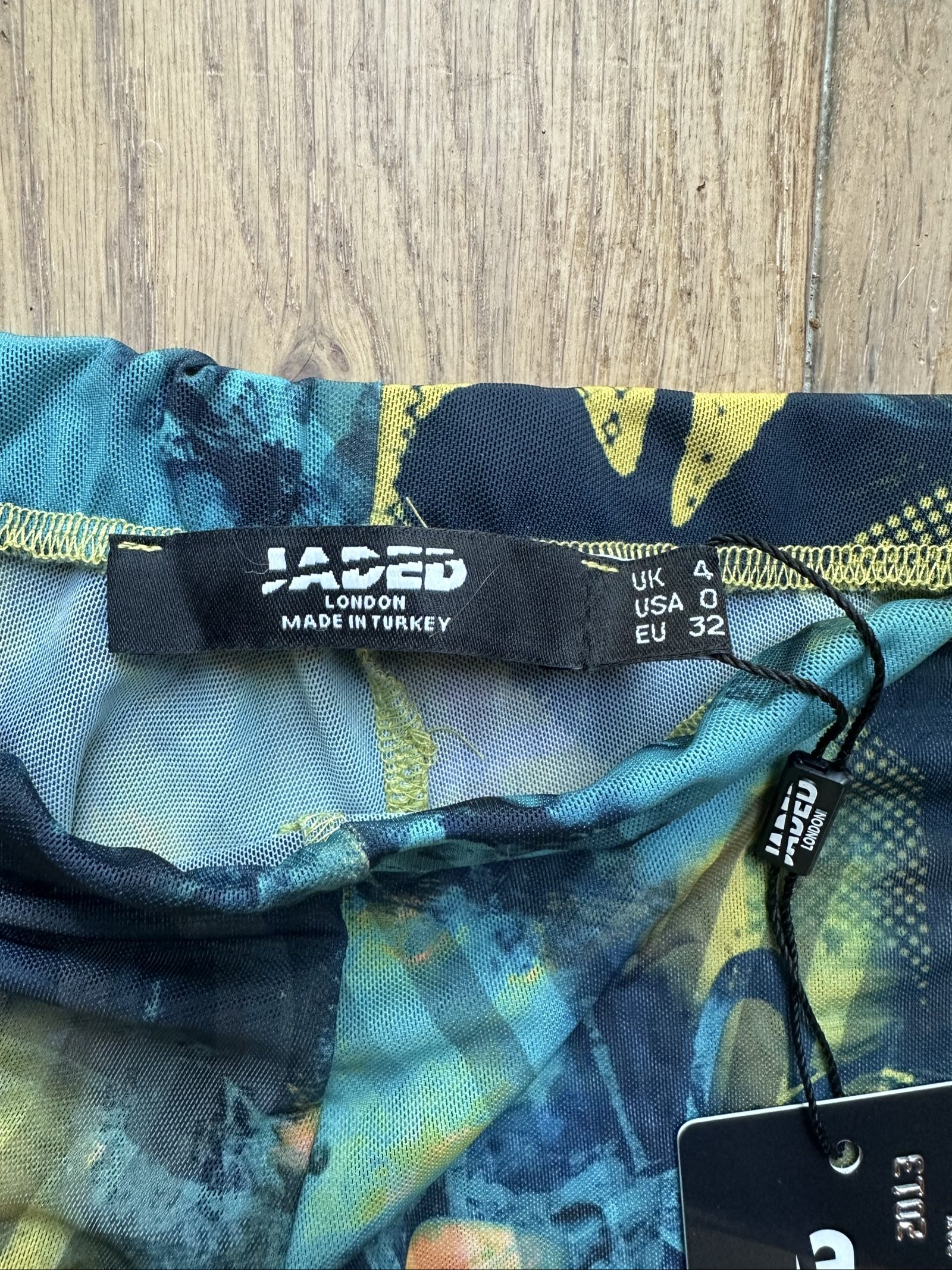 Jaded London Multi Blue & Yellow Printed Mesh Flared Trousers UK 4 image 3