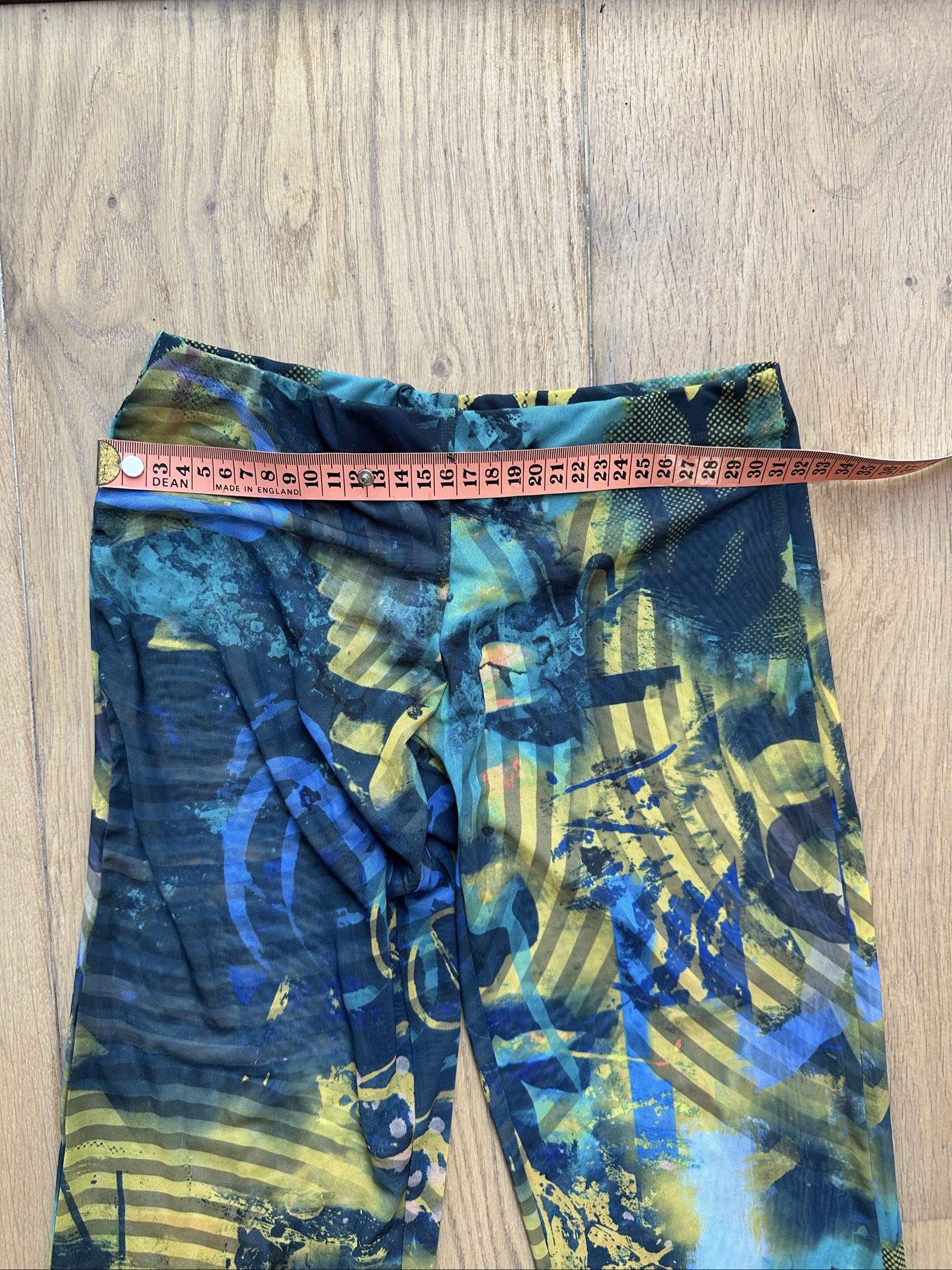 Jaded London Multi Blue & Yellow Printed Mesh Flared Trousers UK 4 image 4