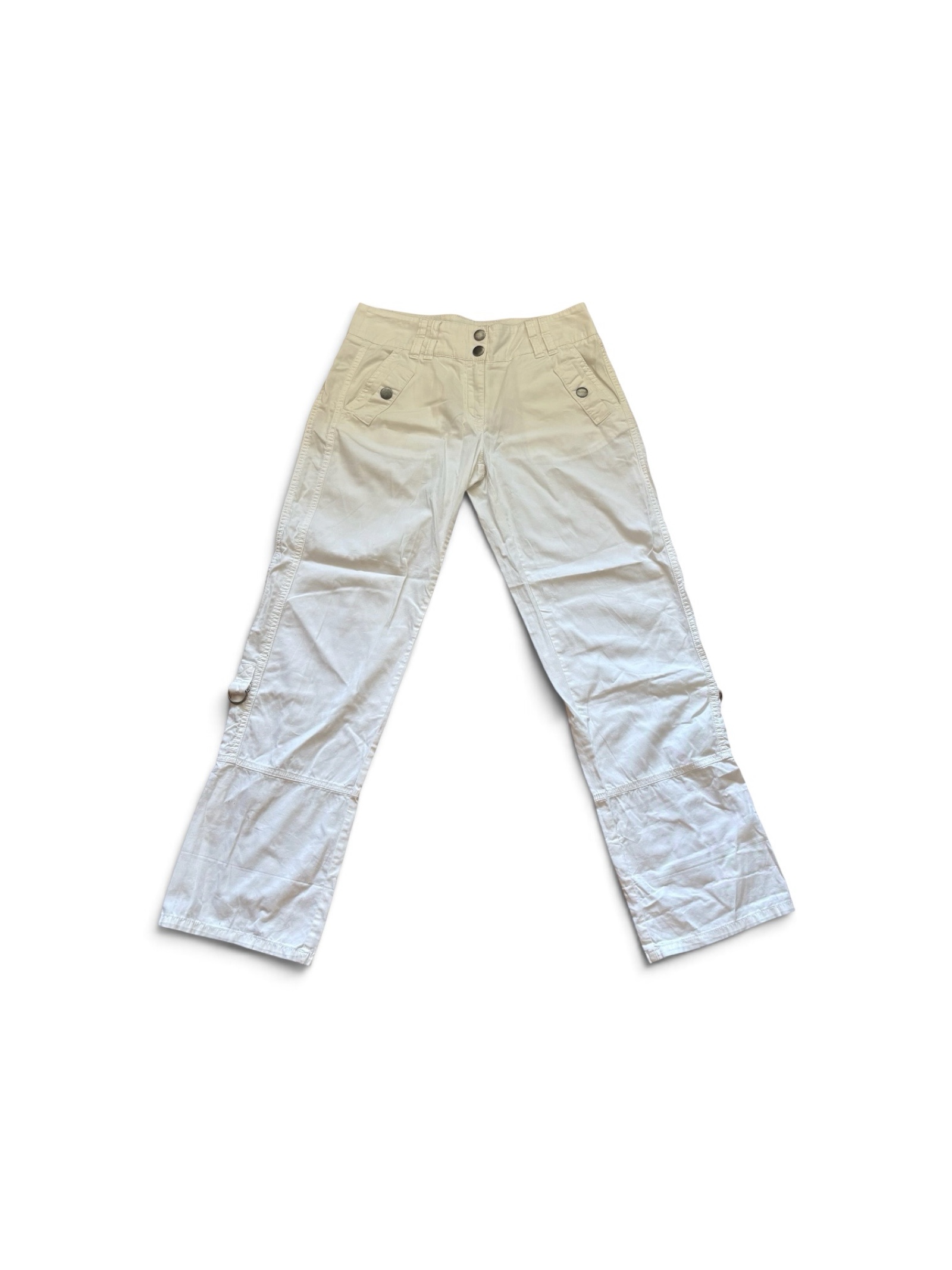White Utility Cargo Trousers Large Cotton Blend