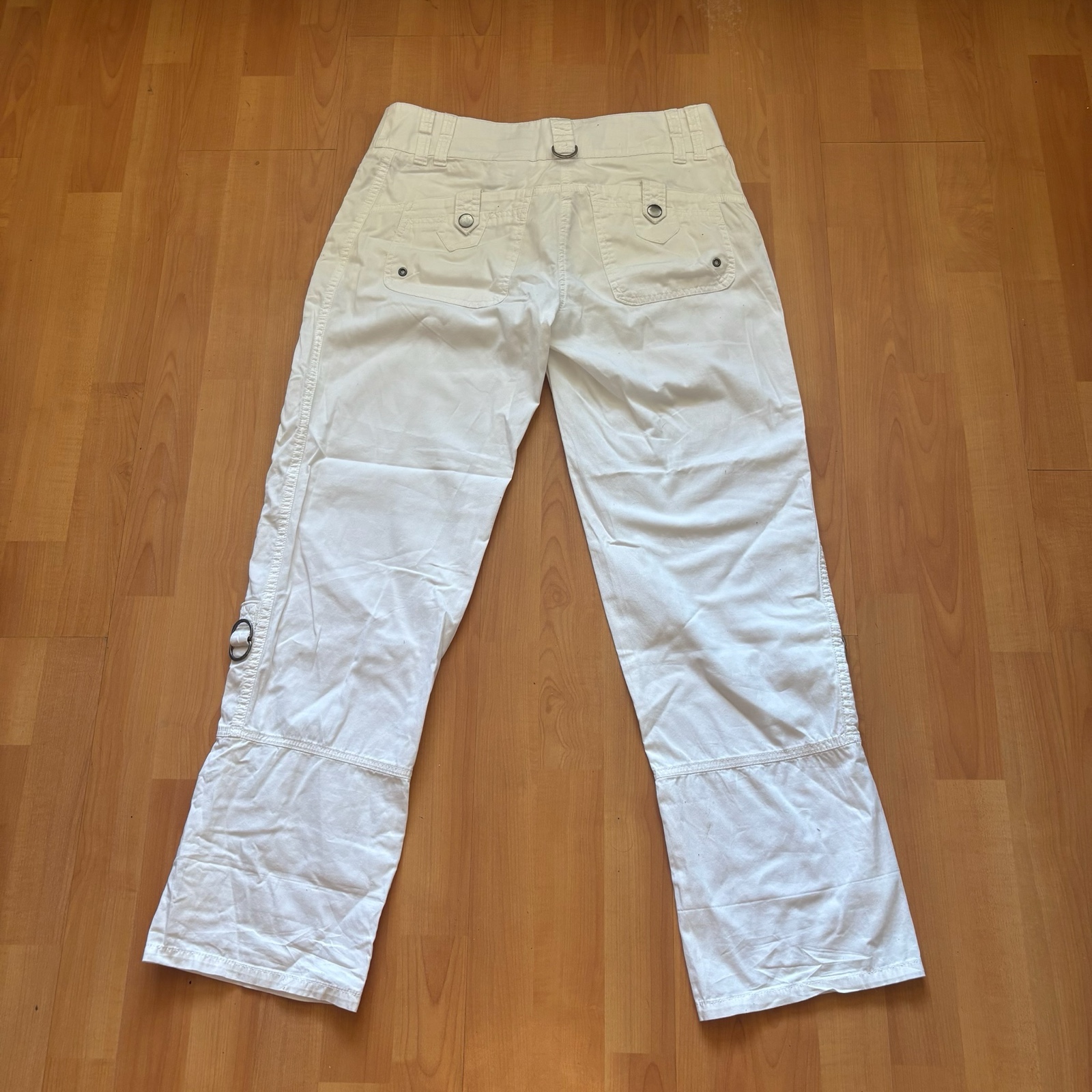 White Utility Cargo Trousers Large Cotton Blend image 4