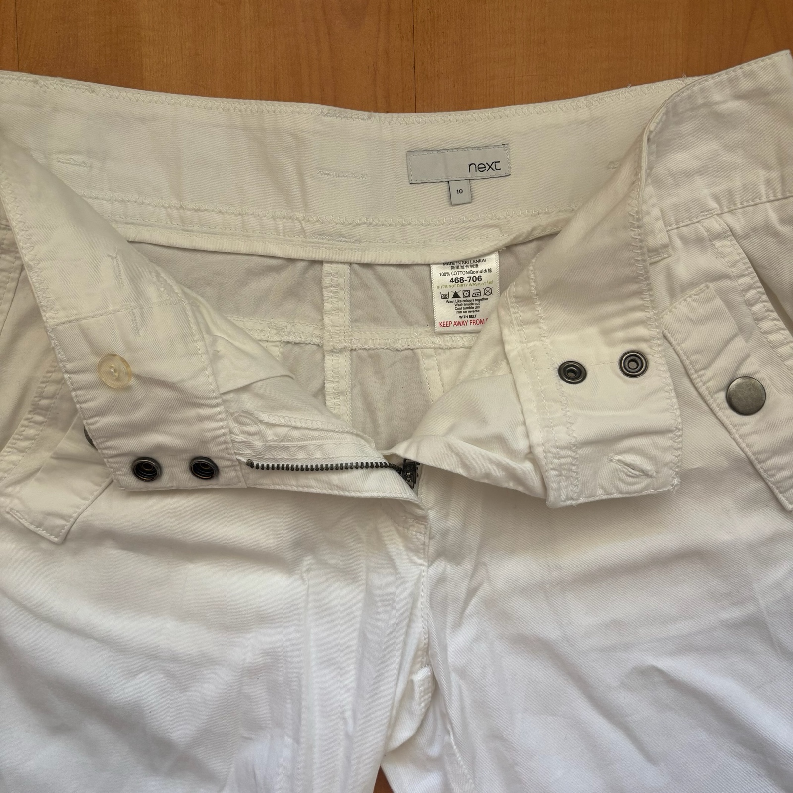 White Utility Cargo Trousers Large Cotton Blend image 8