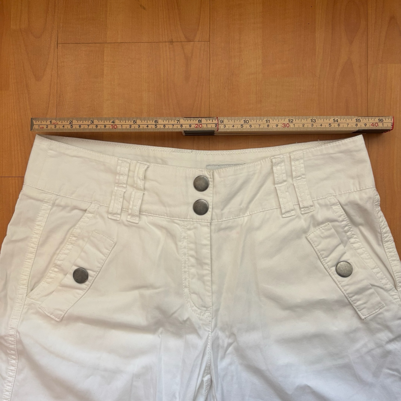 White Utility Cargo Trousers Large Cotton Blend image 9