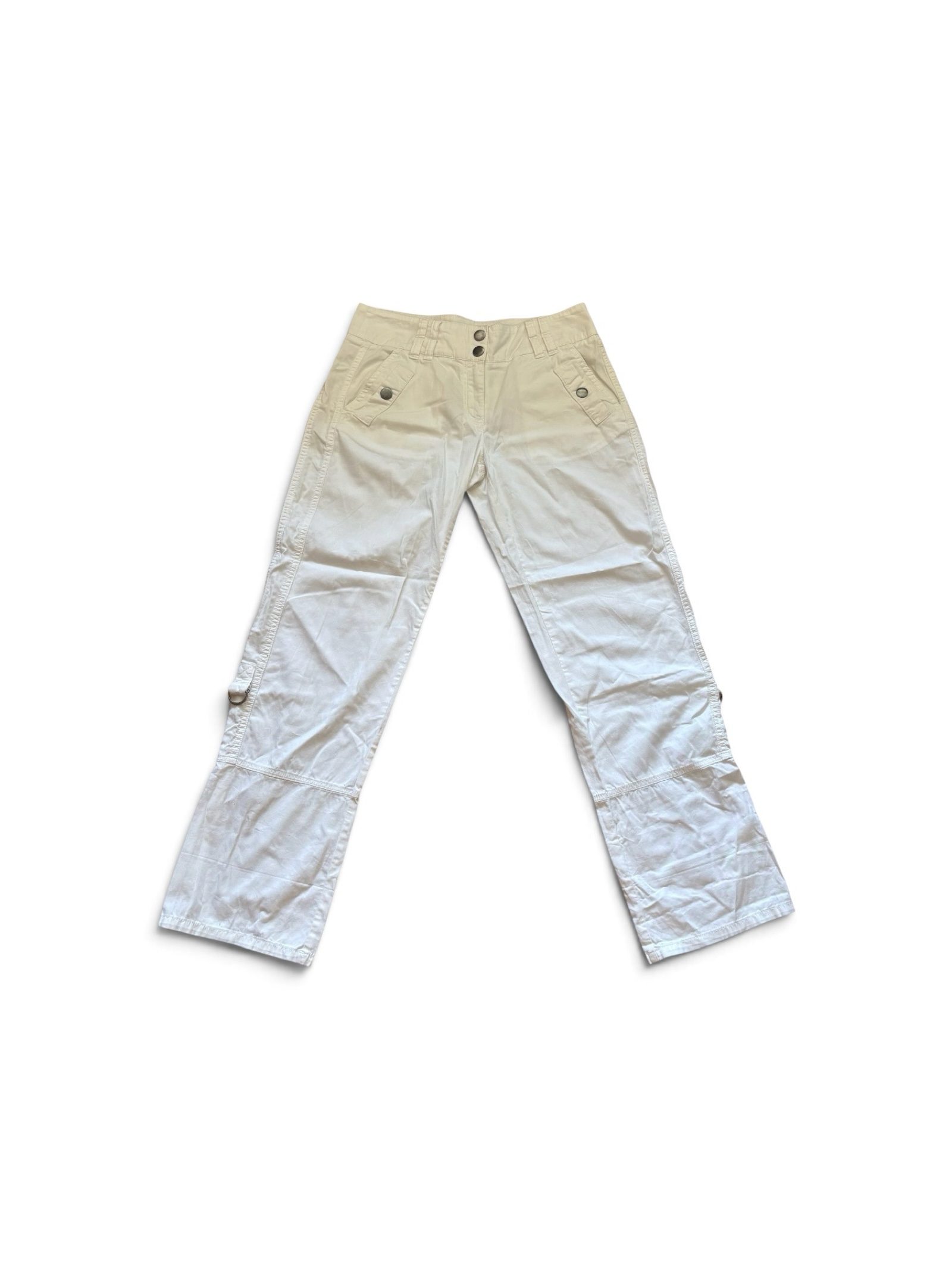 Unbranded Women's White Cargo Trousers Size 14 Wide Leg Cotton