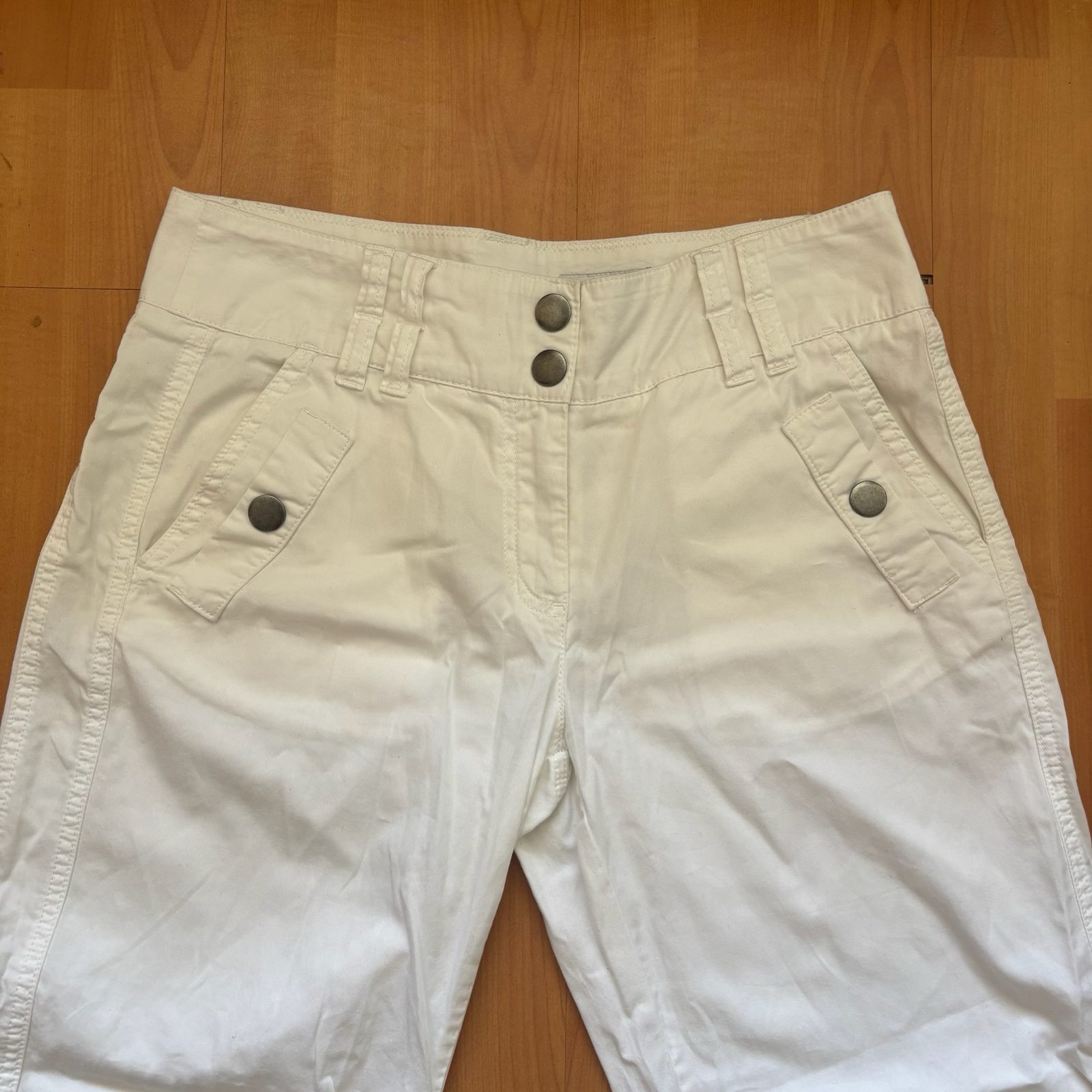Unbranded Women's White Cargo Trousers Size 14 Wide Leg Cotton image 3