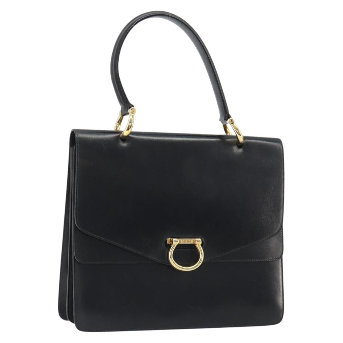 CELINE Hand Bag Leather Black Gold Auth mr2665V