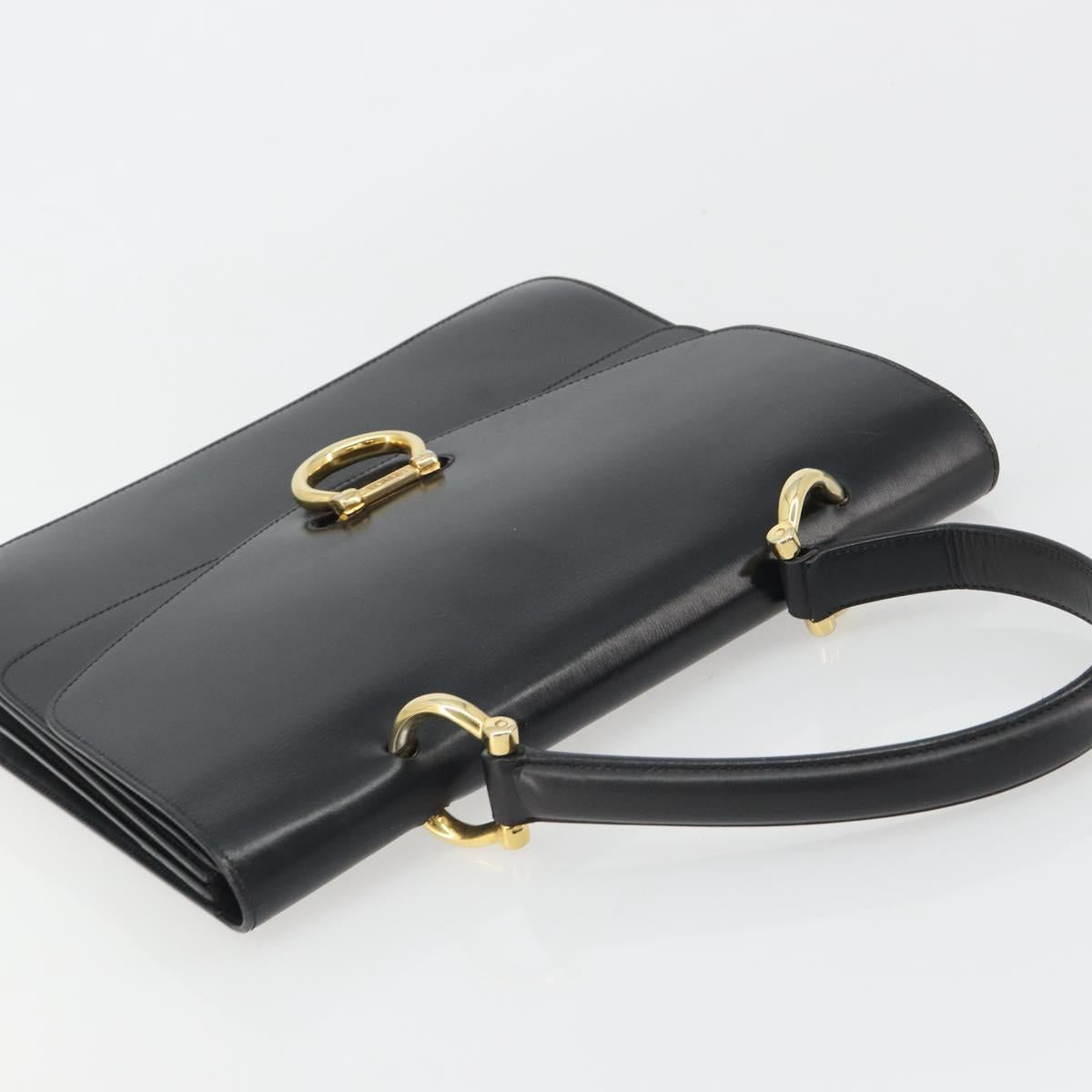CELINE Hand Bag Leather Black Gold Auth mr2665V image 6