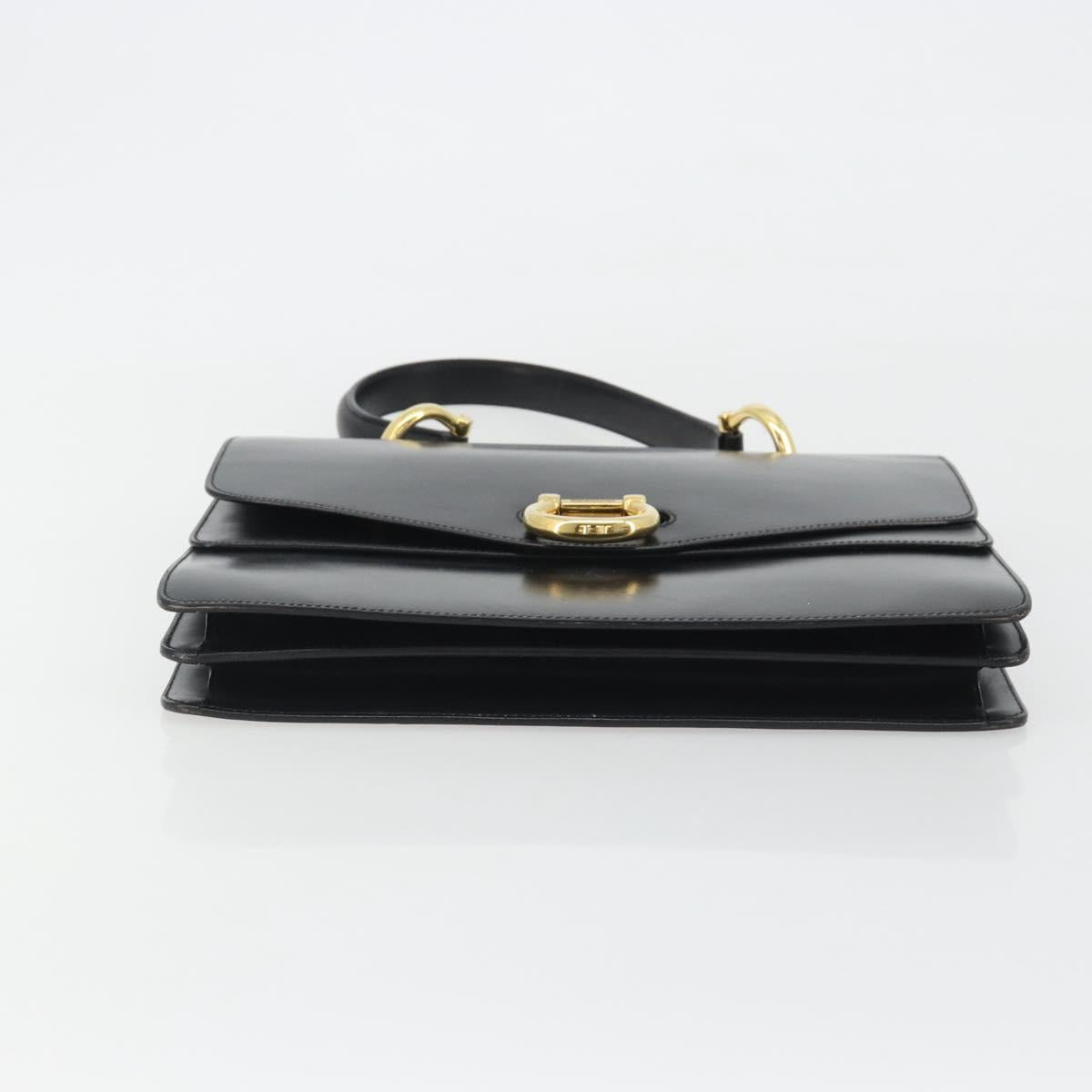 CELINE Hand Bag Leather Black Gold Auth mr2665V image 9