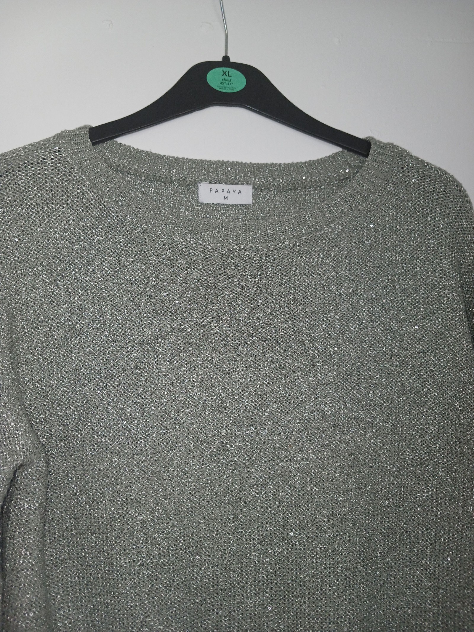 Papaya Women's Silver Lurex Knit Sweater Medium Sparkly image 2