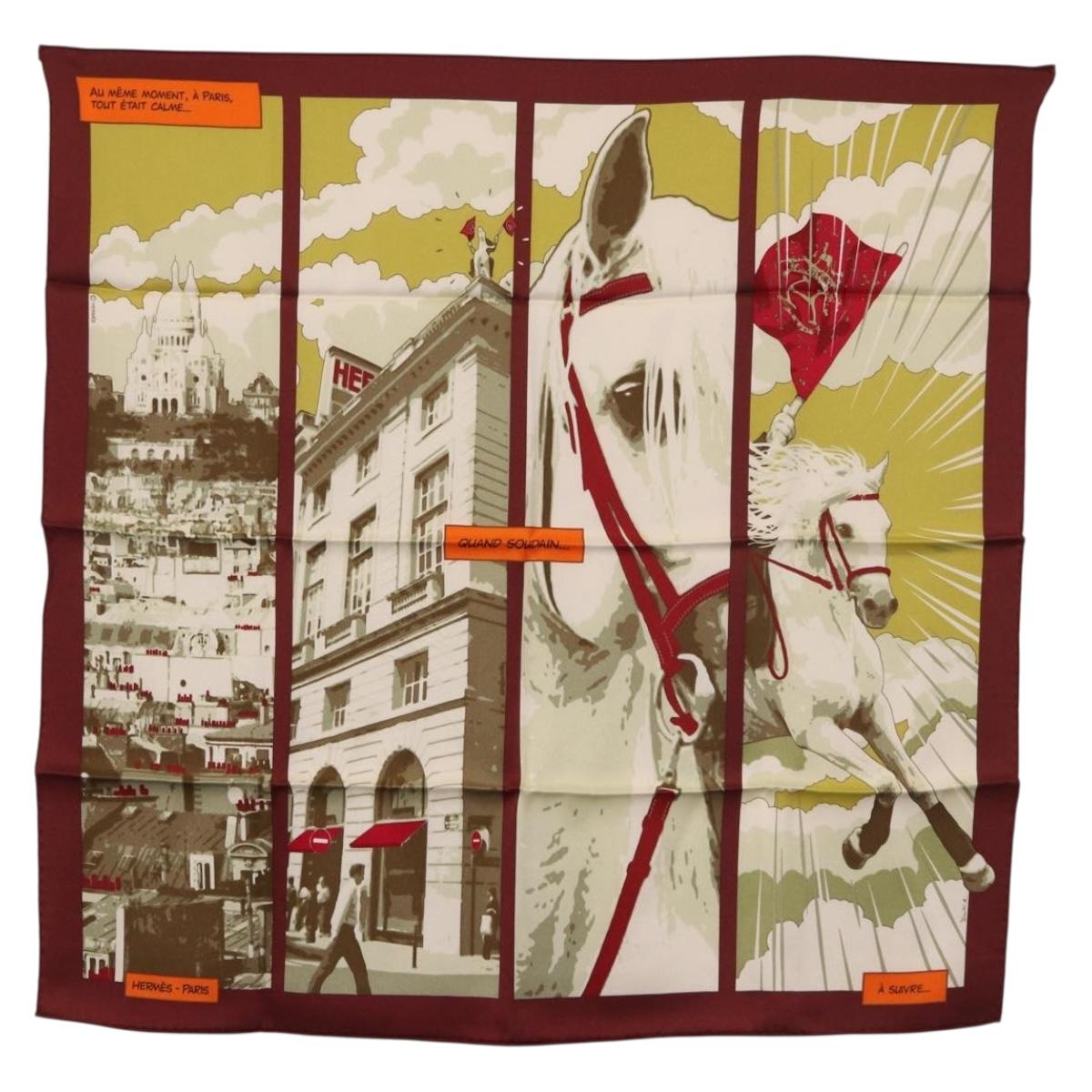 HERMES Carre 70 Scarf "QUAND SOUDAIN" Silk Red Auth 190192M