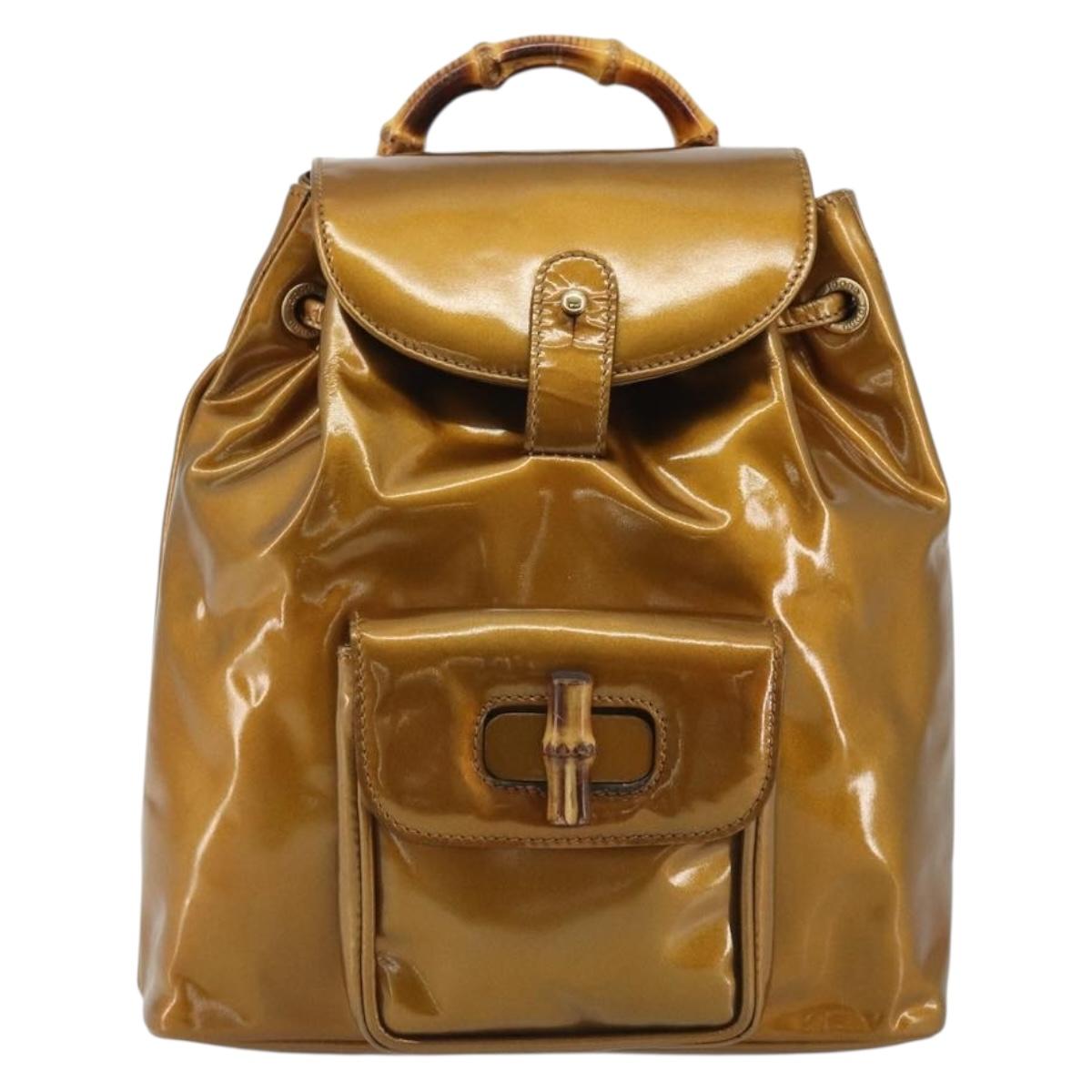 GUCCI Bamboo Backpack Patent Leather Bronze Gold 003 1705 0030 Auth 189694 image 2