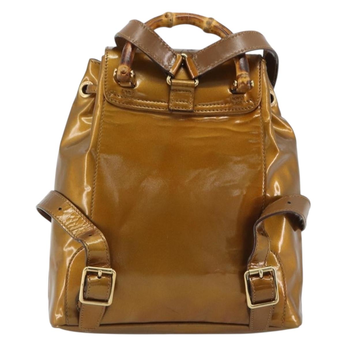 GUCCI Bamboo Backpack Patent Leather Bronze Gold 003 1705 0030 Auth 189694 image 3