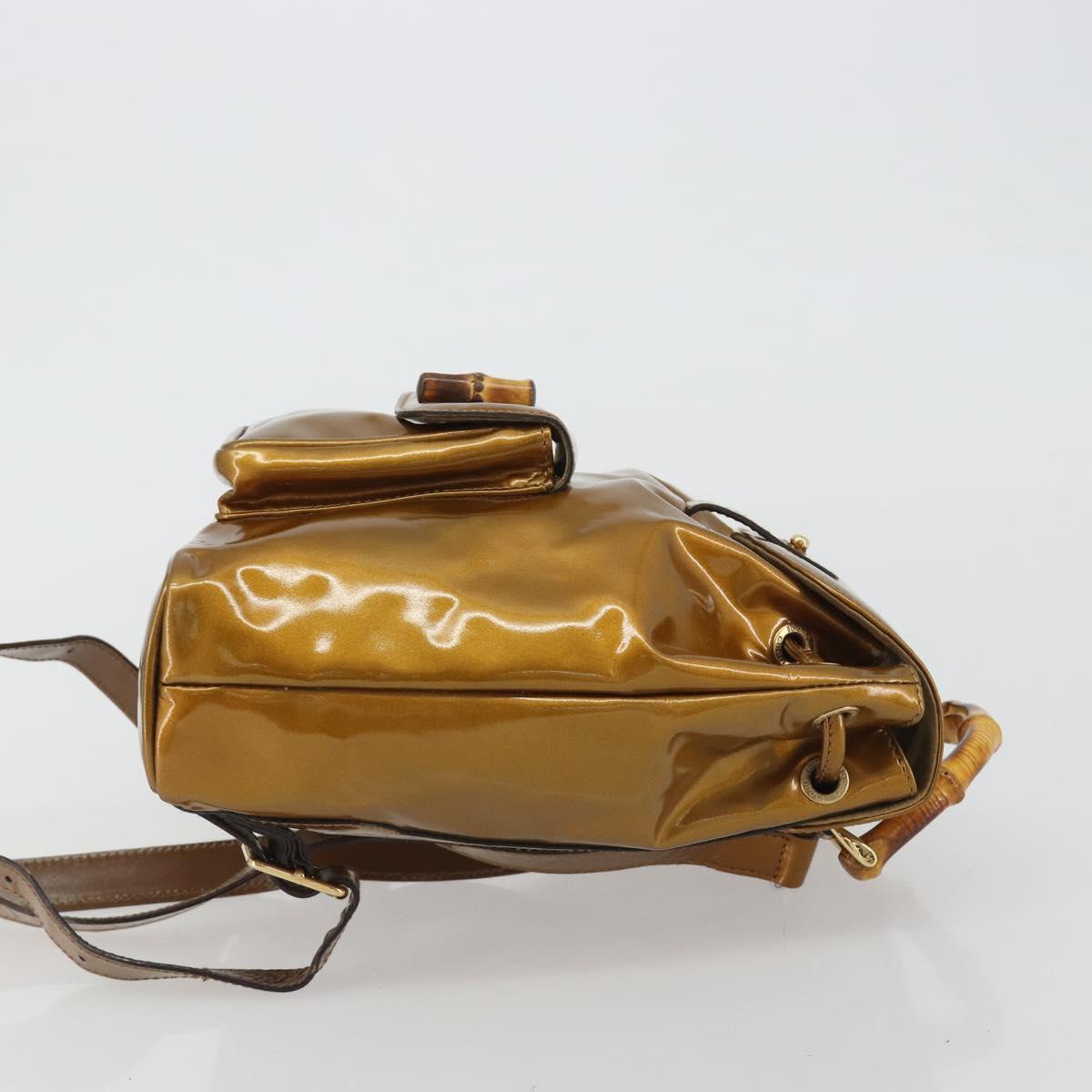 GUCCI Bamboo Backpack Patent Leather Bronze Gold 003 1705 0030 Auth 189694 image 4