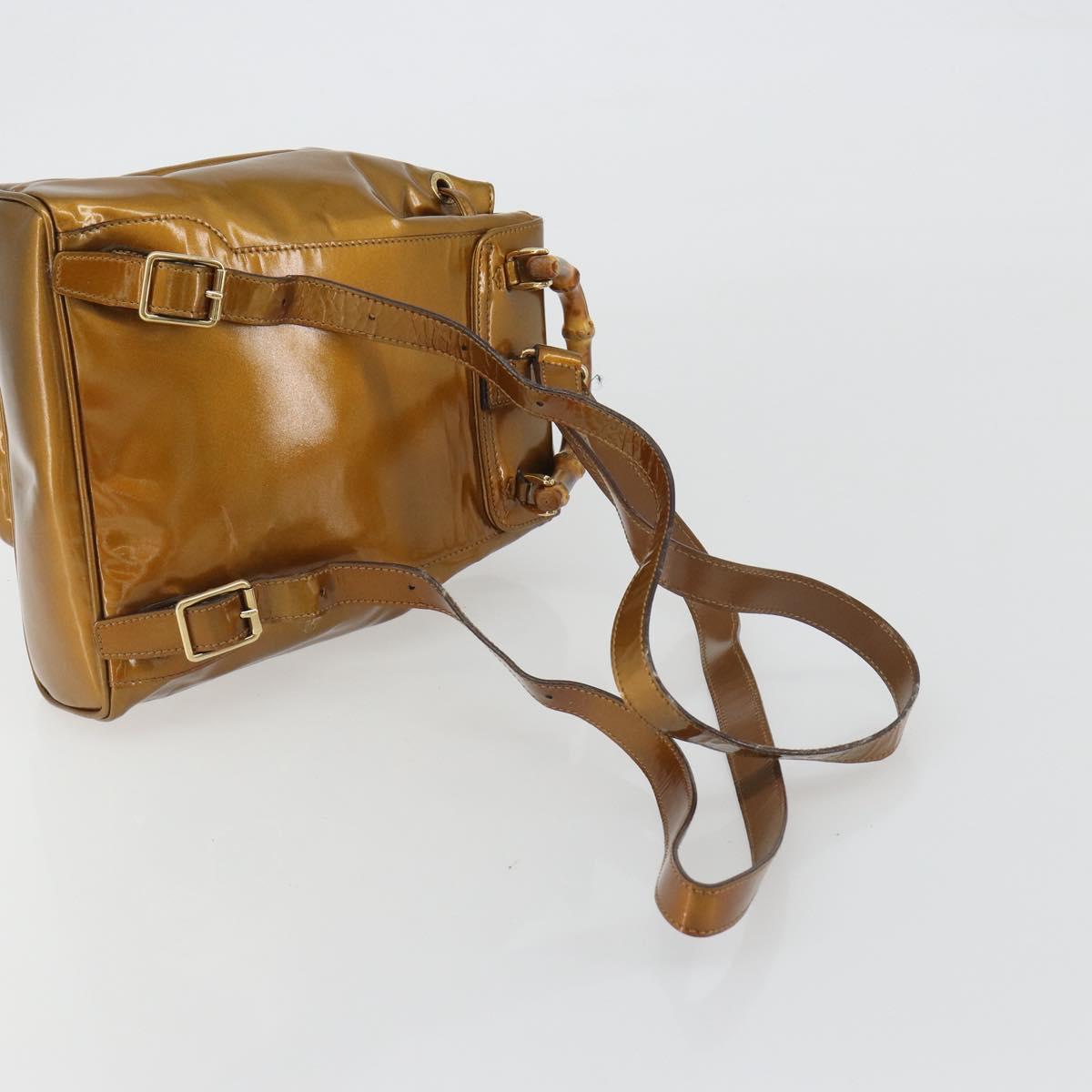 GUCCI Bamboo Backpack Patent Leather Bronze Gold 003 1705 0030 Auth 189694 image 9
