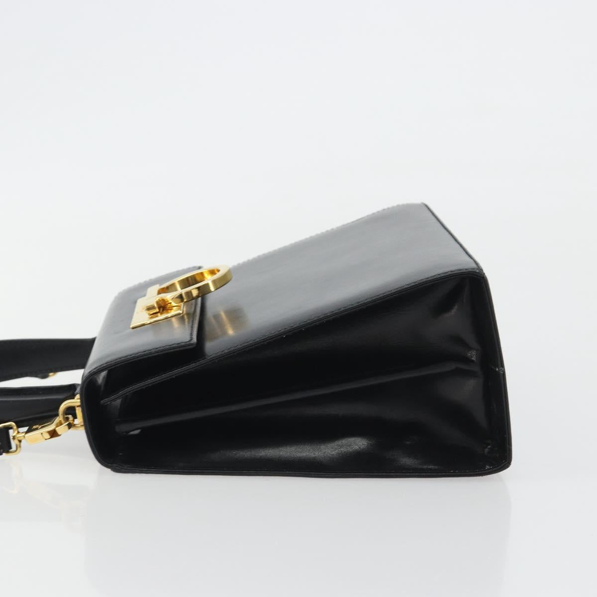Salvatore Ferragamo Gancini Hand Bag Leather 2way Black Gold Auth 190688 image 5