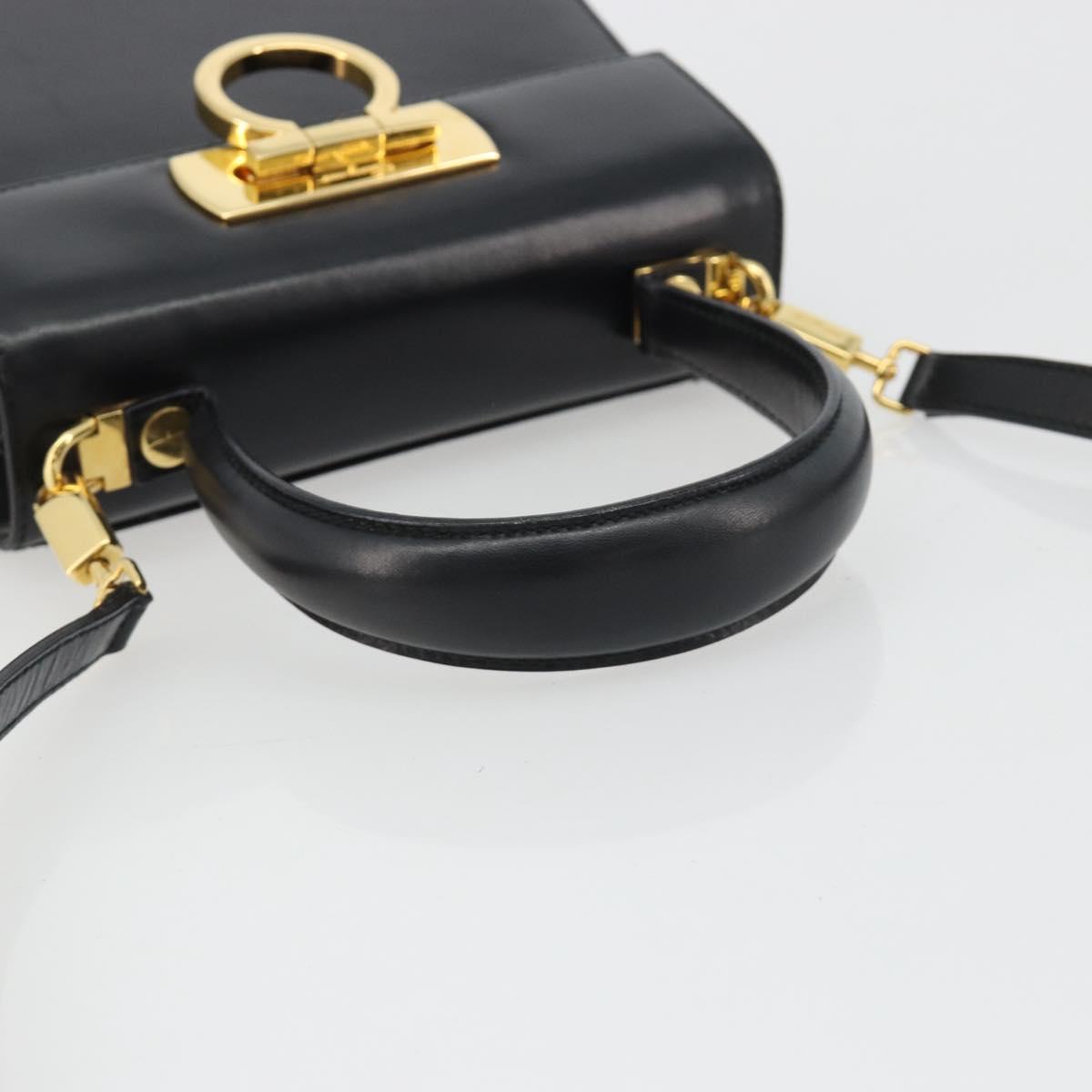 Salvatore Ferragamo Gancini Hand Bag Leather 2way Black Gold Auth 190688 image 7